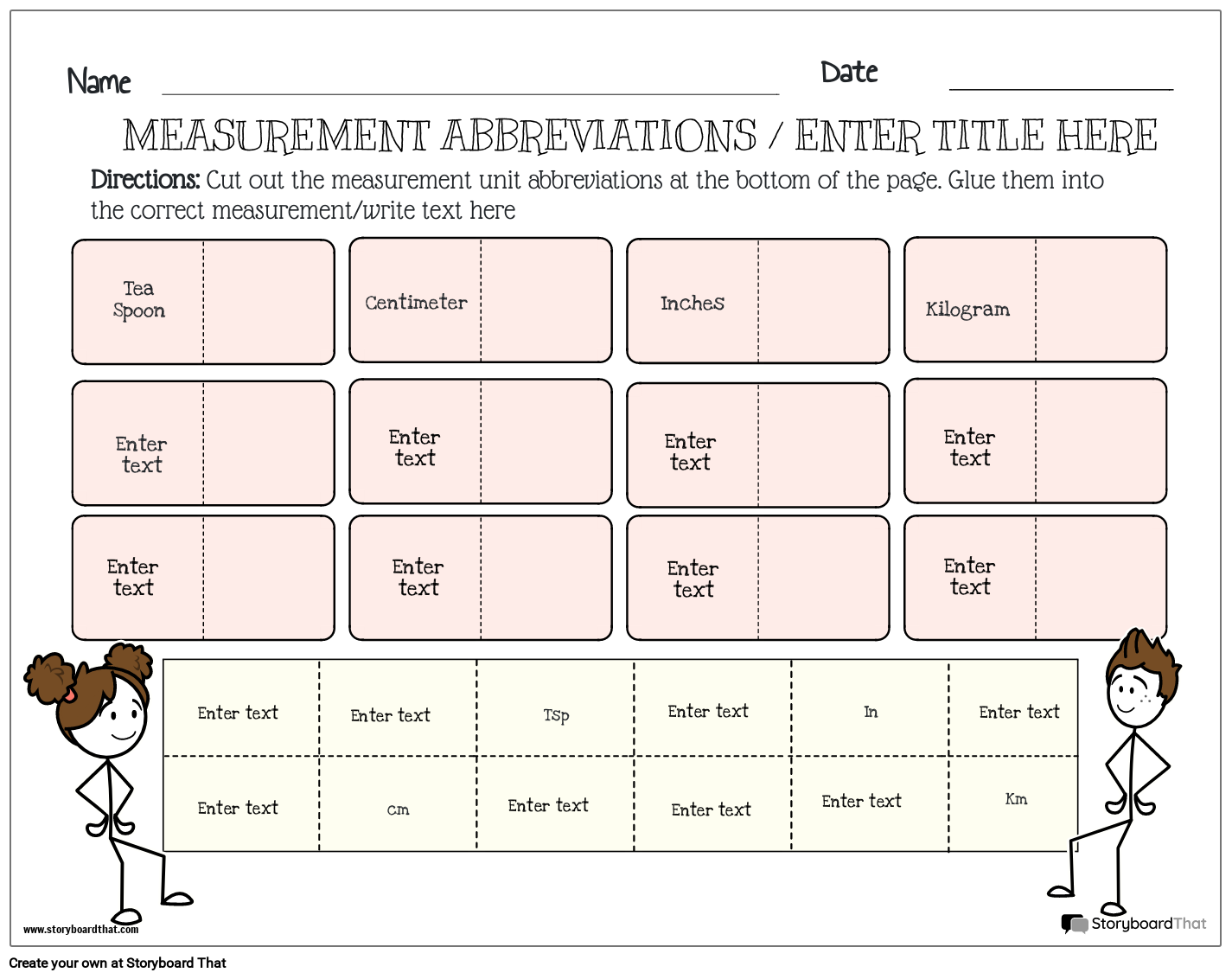 Cut and Glue Measurement Abbreviations Storyboard