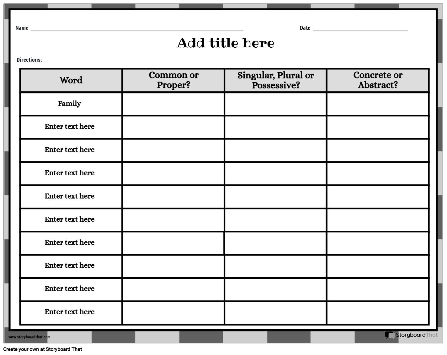 Determining the Types of Nouns Worksheet Storyboard