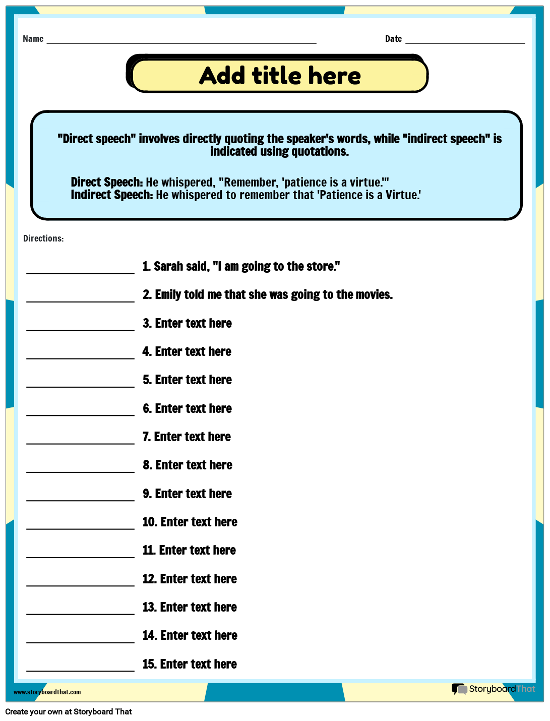 worksheet on direct speech for grade 3