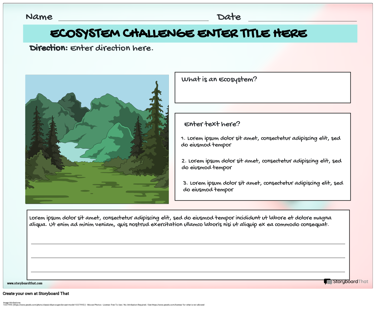 Ecosystem Challenge Card Worksheet Storyboard Von Templates