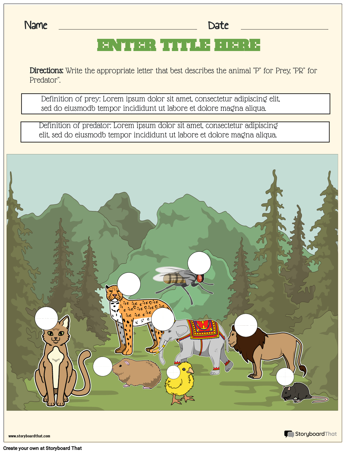 Ecosystems Worksheet - Animal Species Storyboard