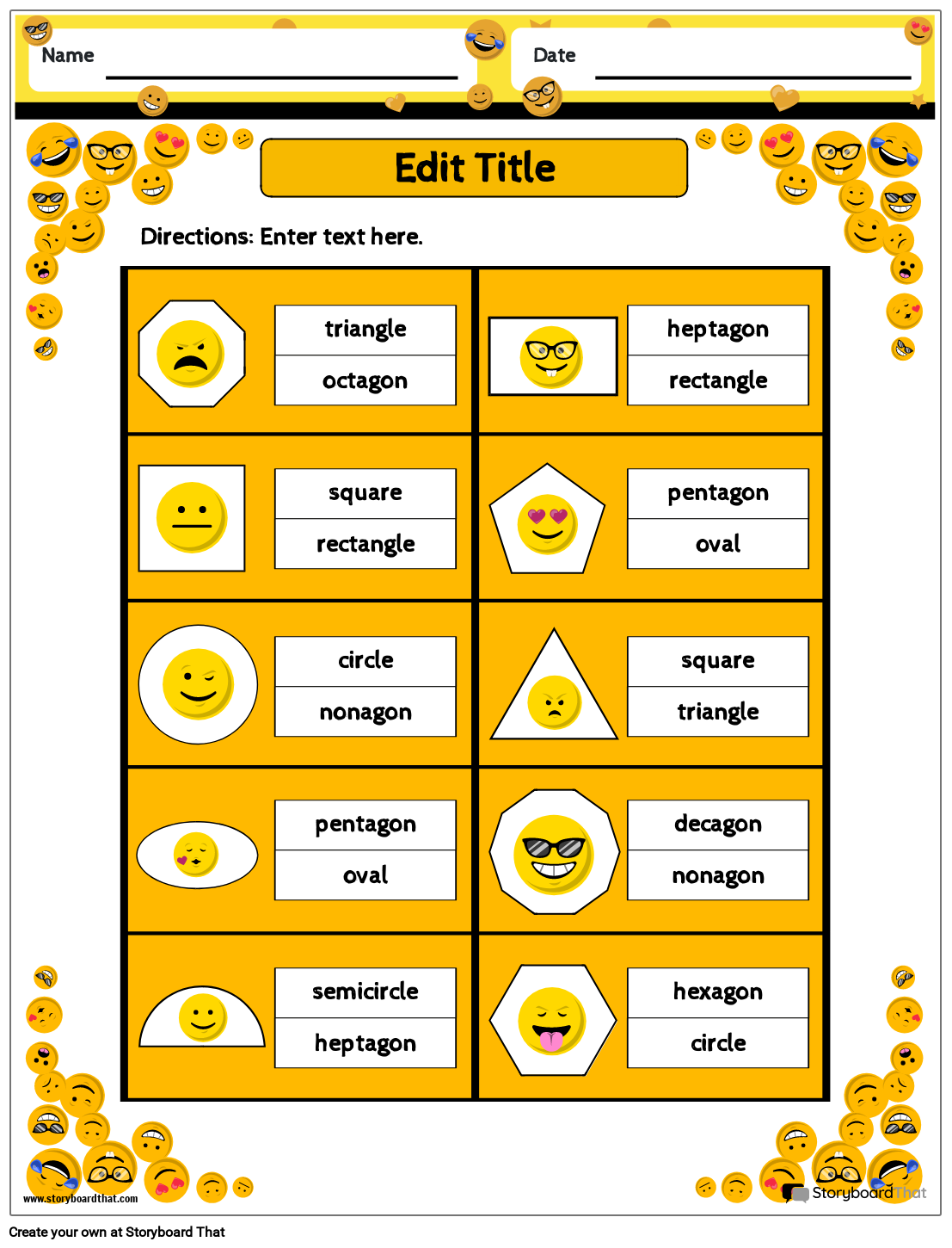 Emoji-themed 2D Shapes Worksheet القصة المصورة من قبل templates