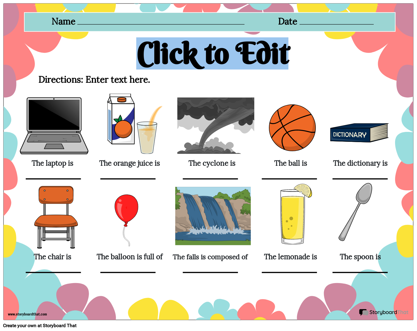 Example of Flowers States of Matter Picture Worksheet