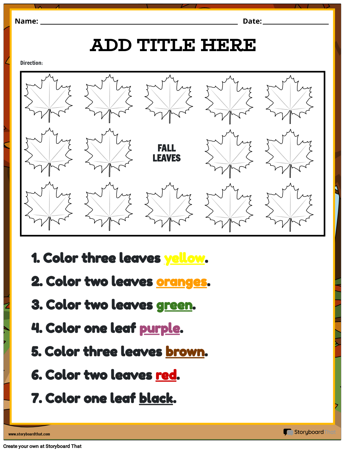 Fall-Themed Following Directions Worksheet Storyboard