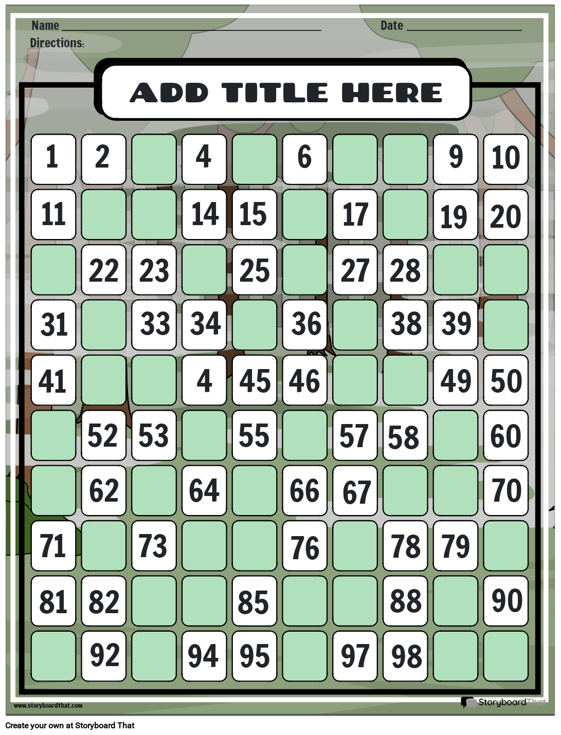 Fill In The Missing Numbers Chart From 1 100 Storyboard
