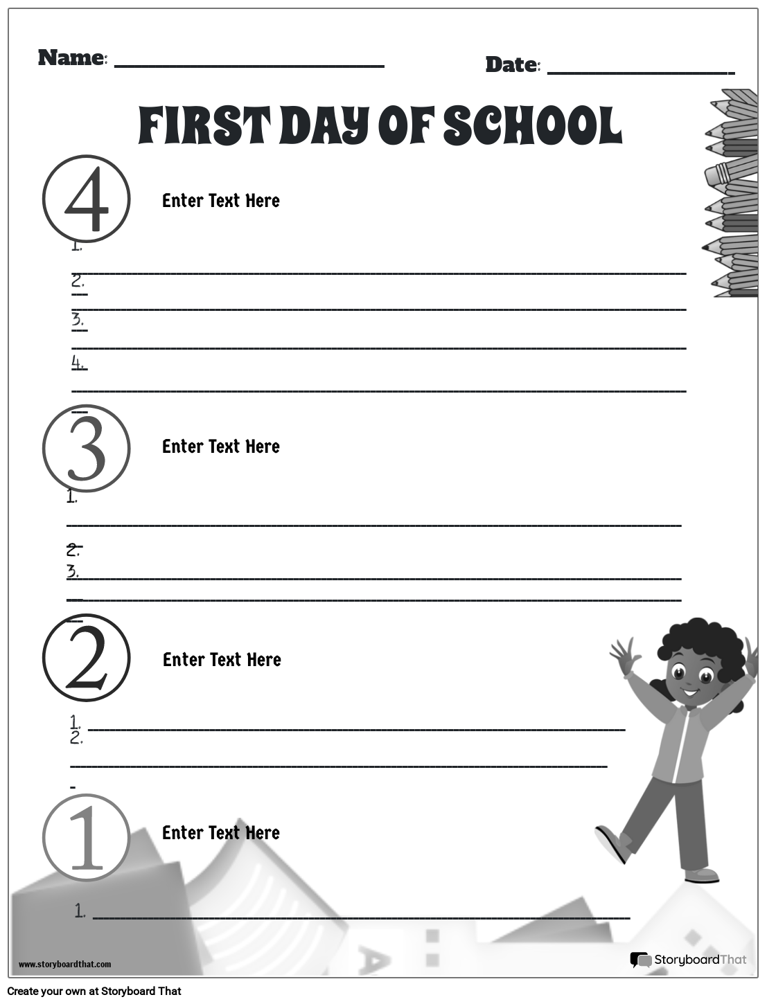 First day of School Printable with pencils Storyboard