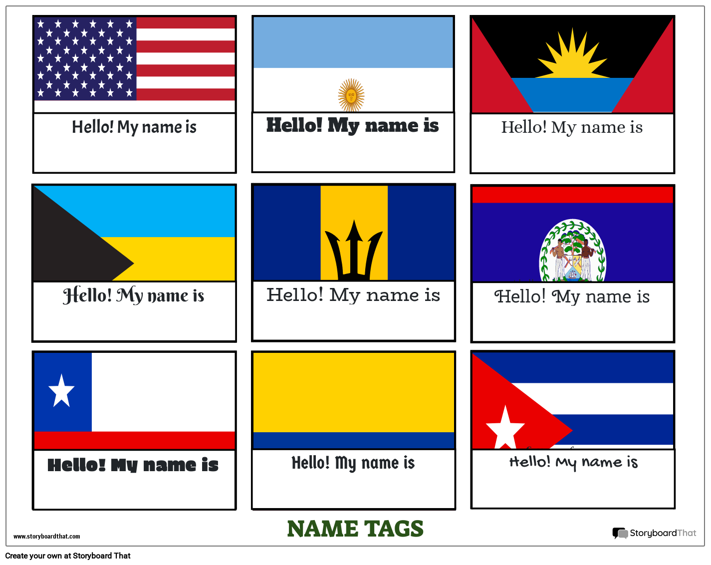 Flags Themed Name Tag Template Storyboard by templates