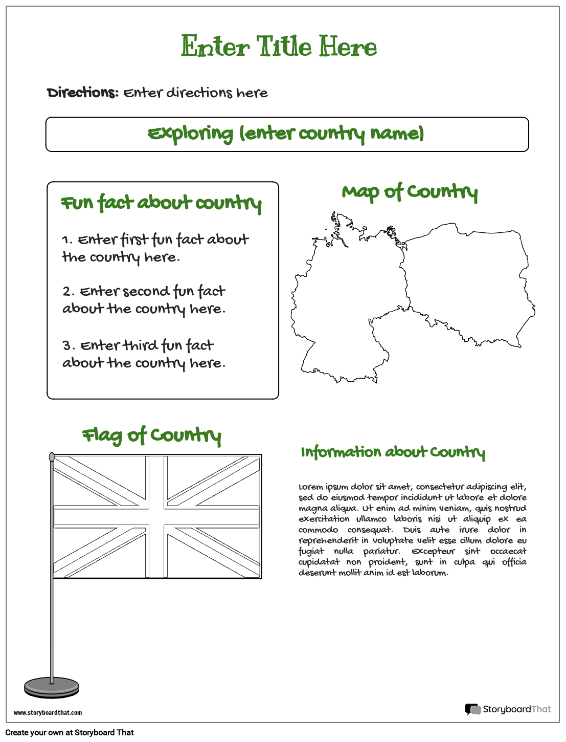 Fun fact flag worksheet Storyboard af templates