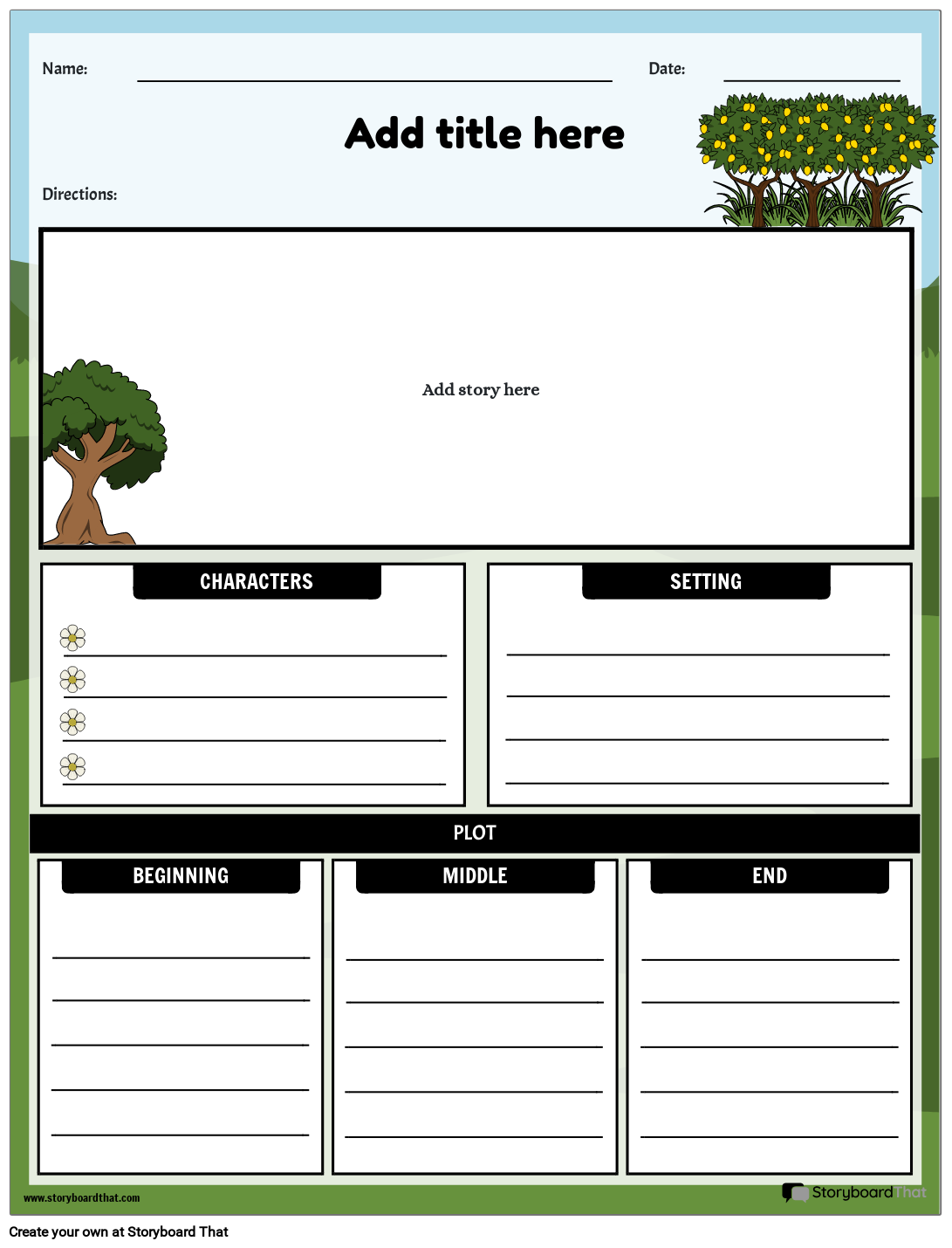 Garden Themed Story Elements Worksheet Storyboard 6492