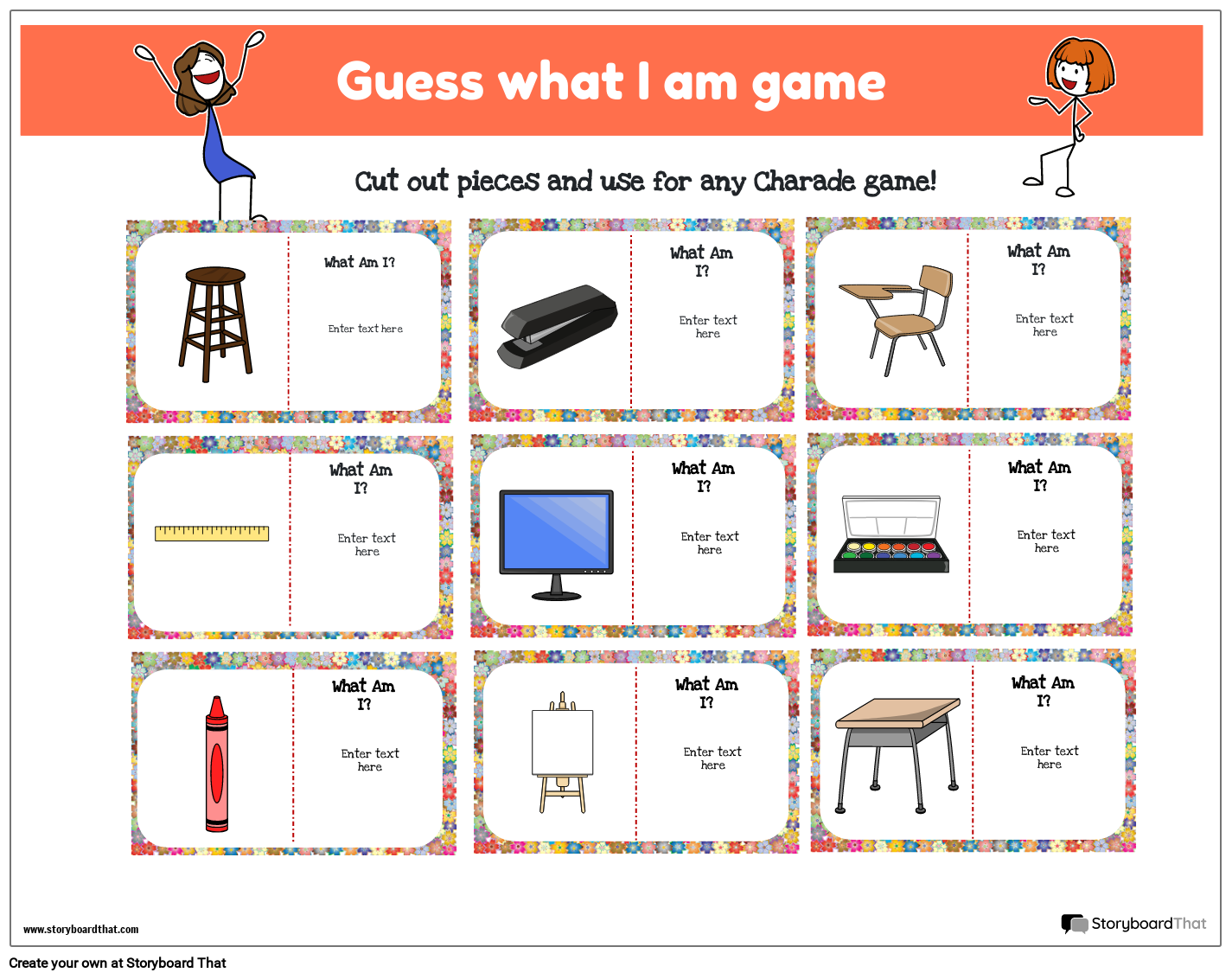 Game Worksheet Design with Multiple Objects Storyboard