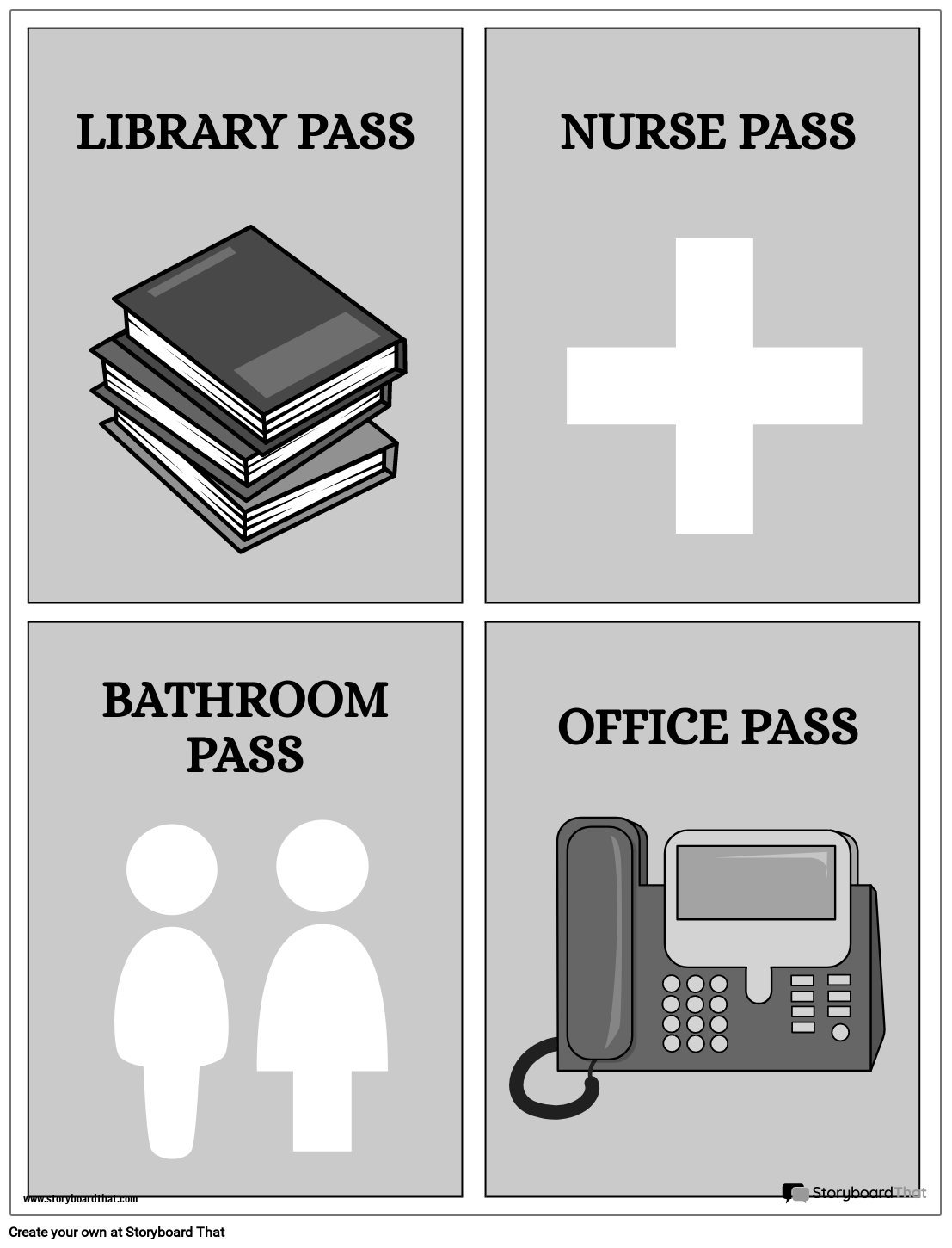 hall-pass-with-icons-in-black-and-white-storyboard