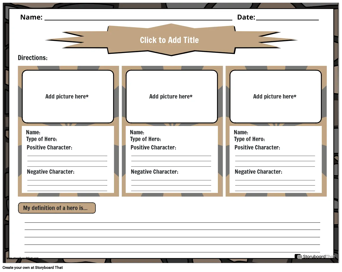 Heroes Character Traits Worksheet Storyboard by templates