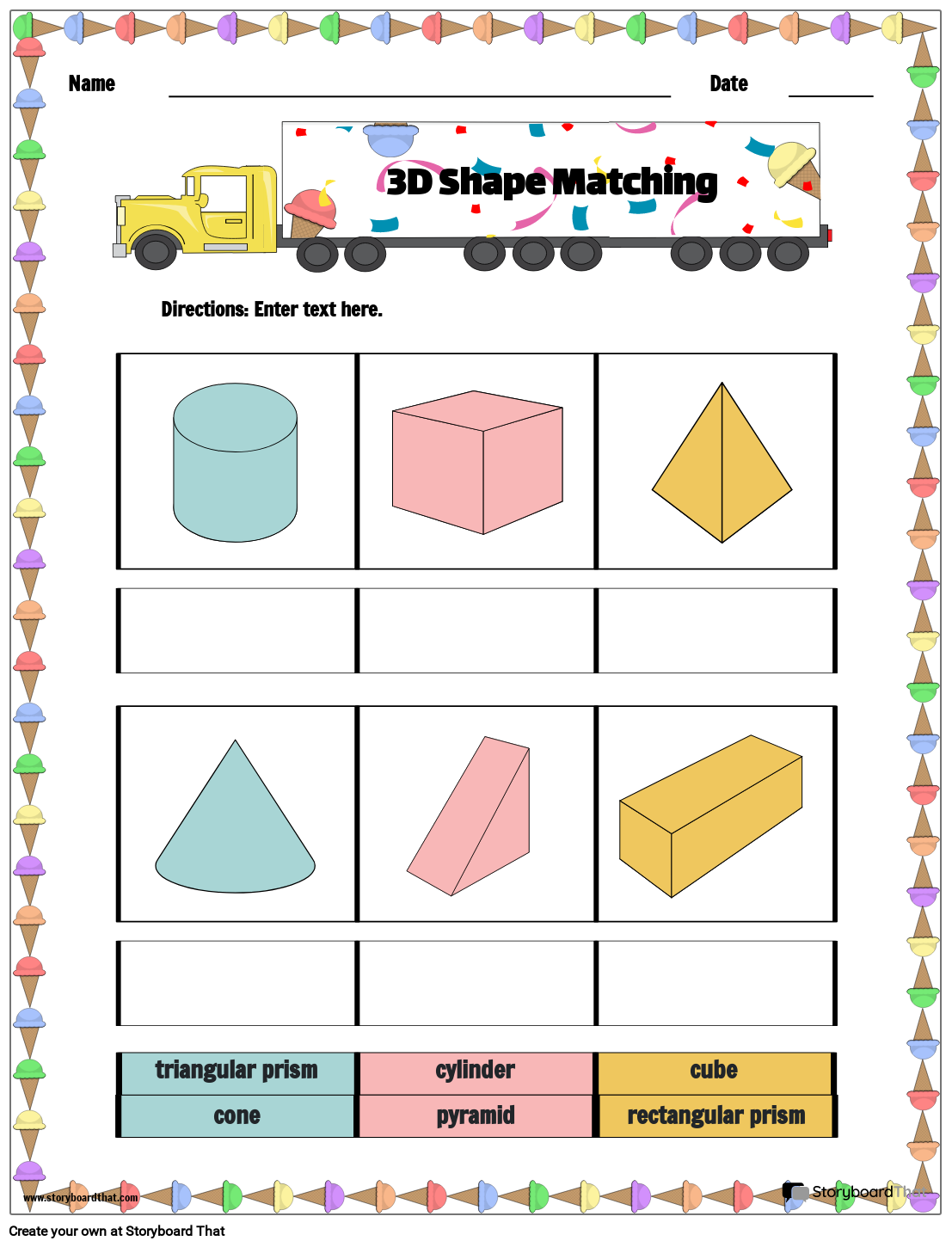 Ice Cream 3D Shapes Worksheet القصة المصورة من قبل templates
