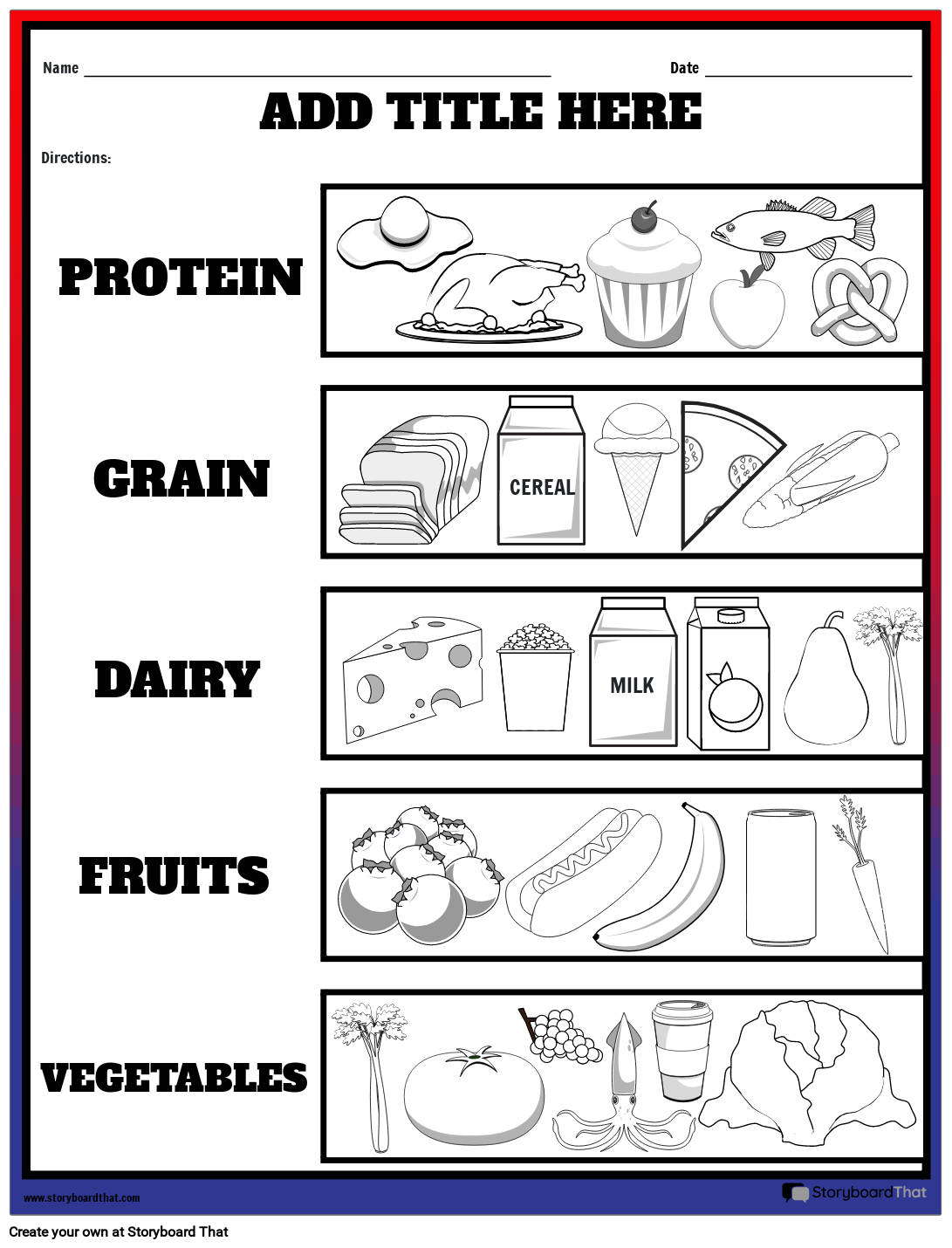 Learning Food Groups Coloring Worksheet Storyboard