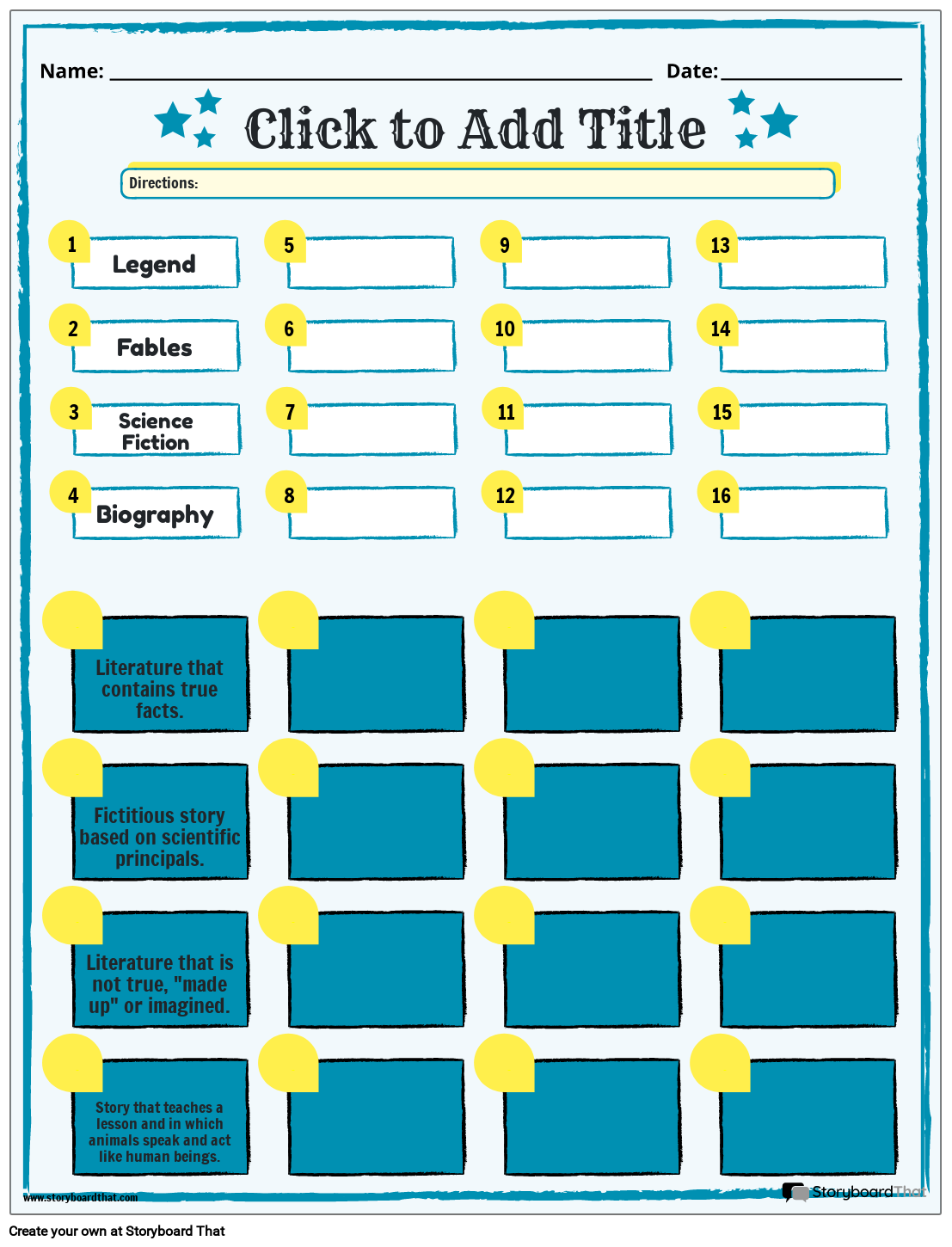 literary-genres-editable-worksheet-storyboard-par-templates