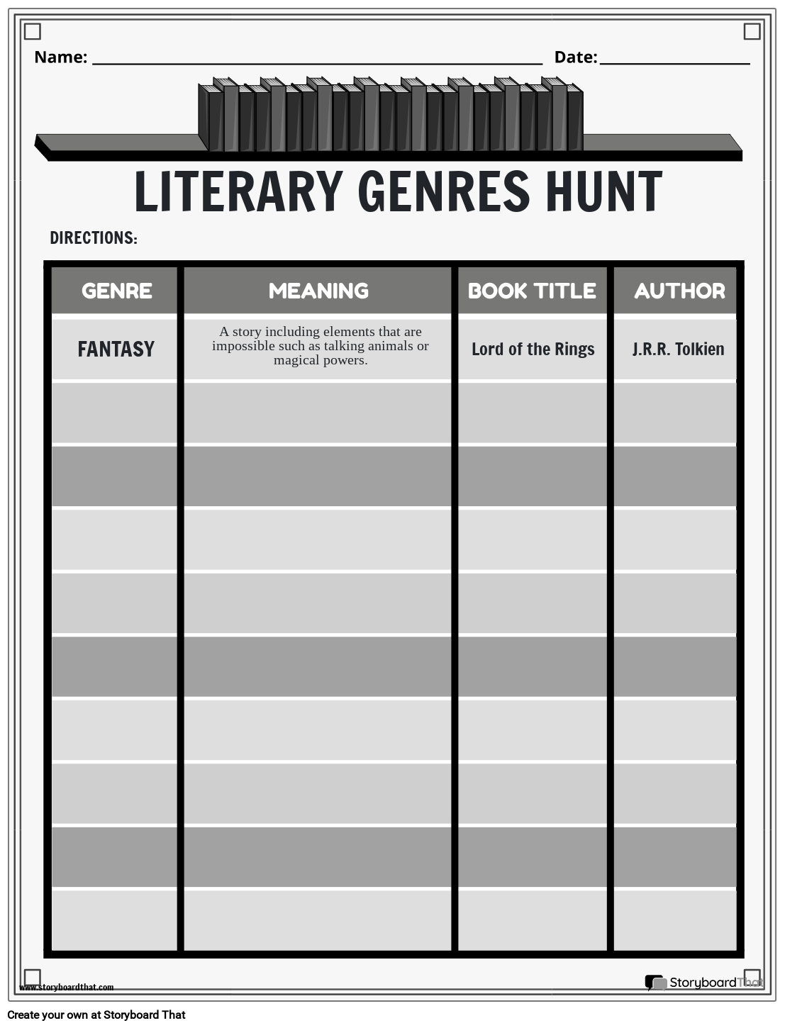 Literary Genres Hunt Worksheet Storyboard by templates