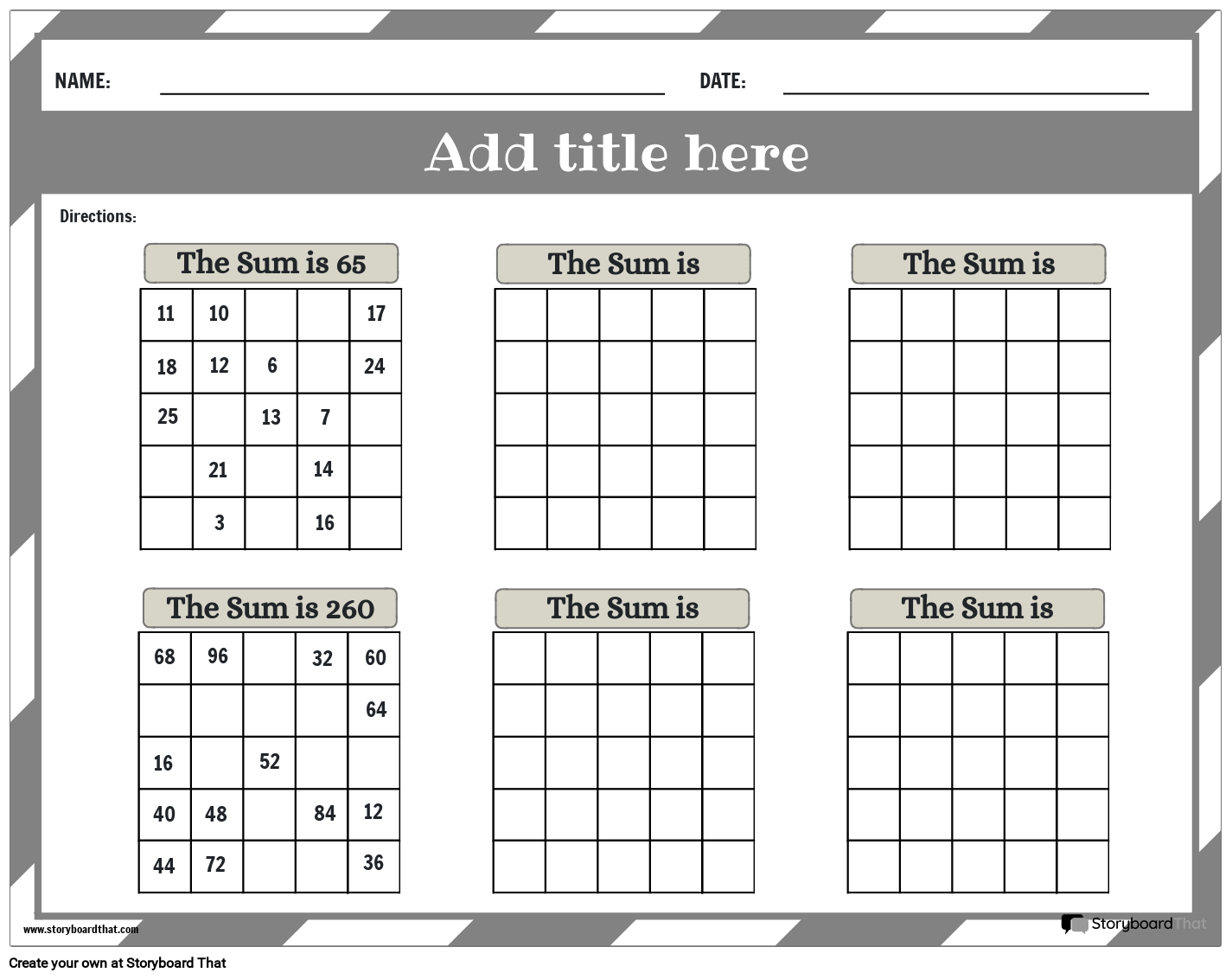 Magic Squares Math Games Worksheet Storyboard