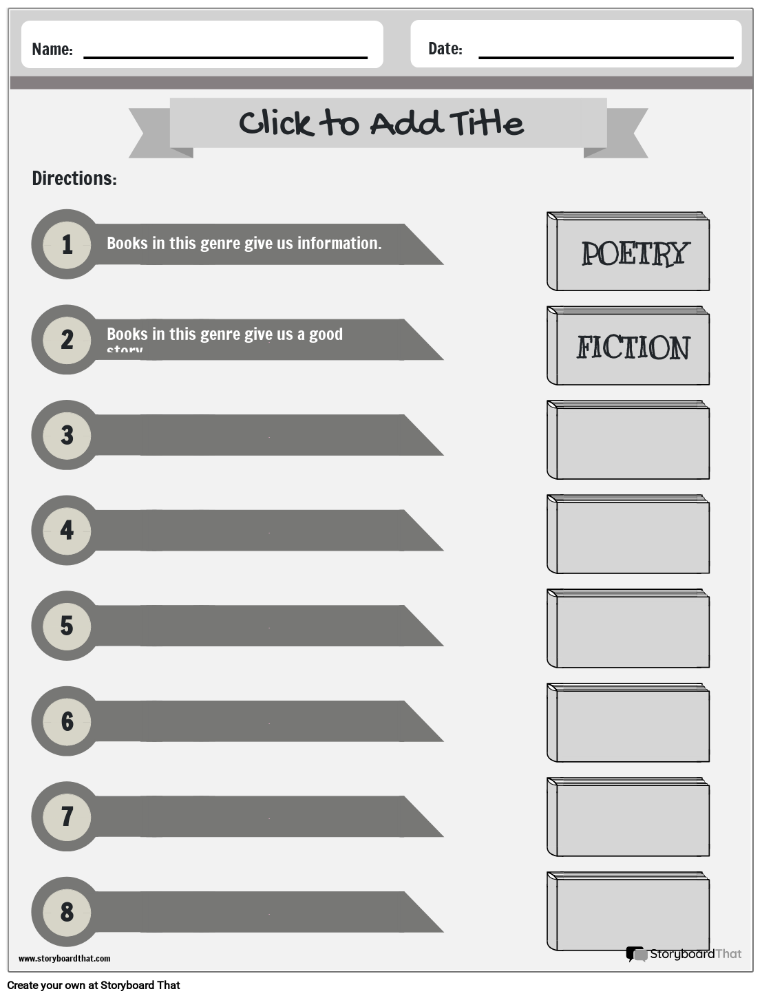 Make a match reading genres worksheets storyboard