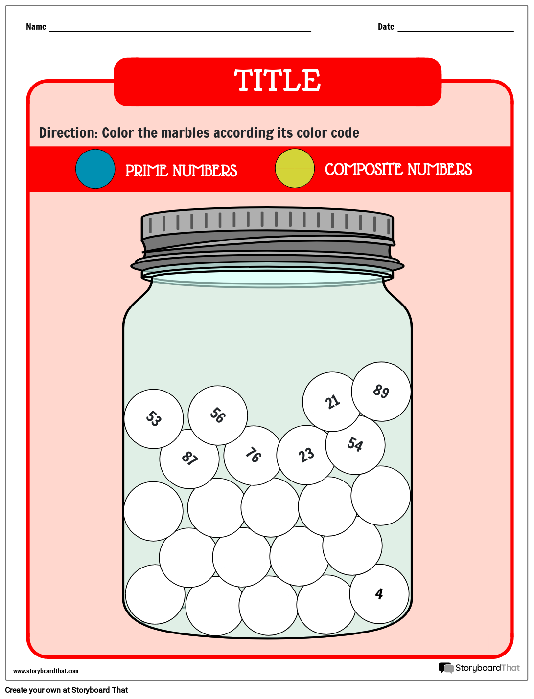 Marbles themed prime and composite number worksheet