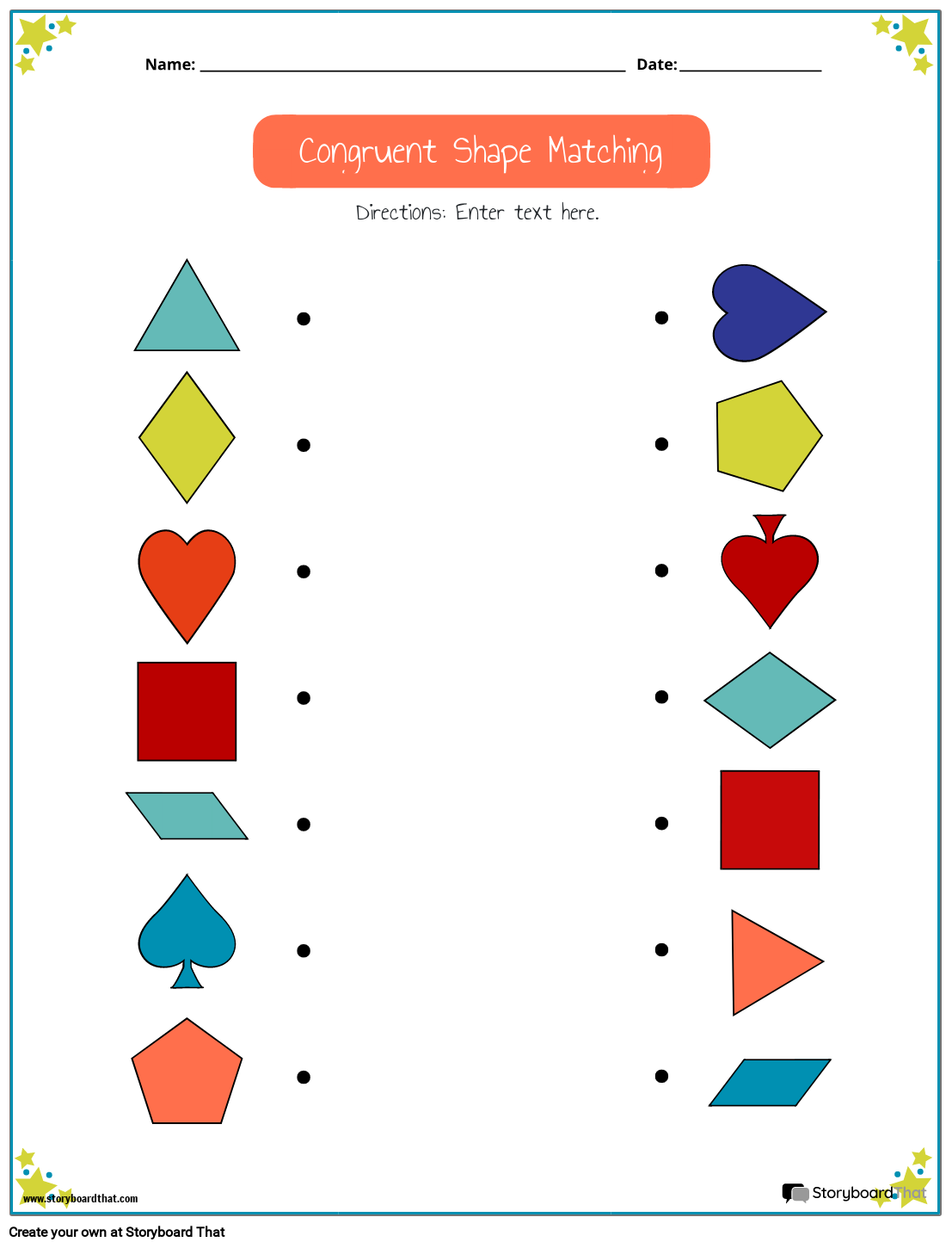 Matching Congruent Shapes Worksheet With Star Border