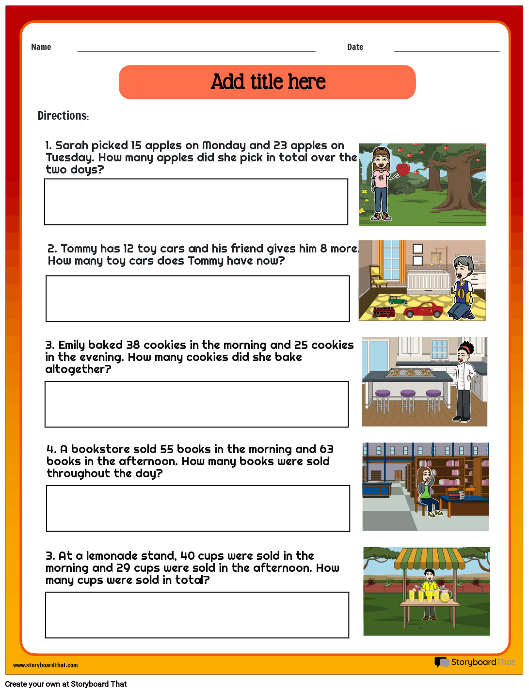 Math Word Problems About Addition With Pictures