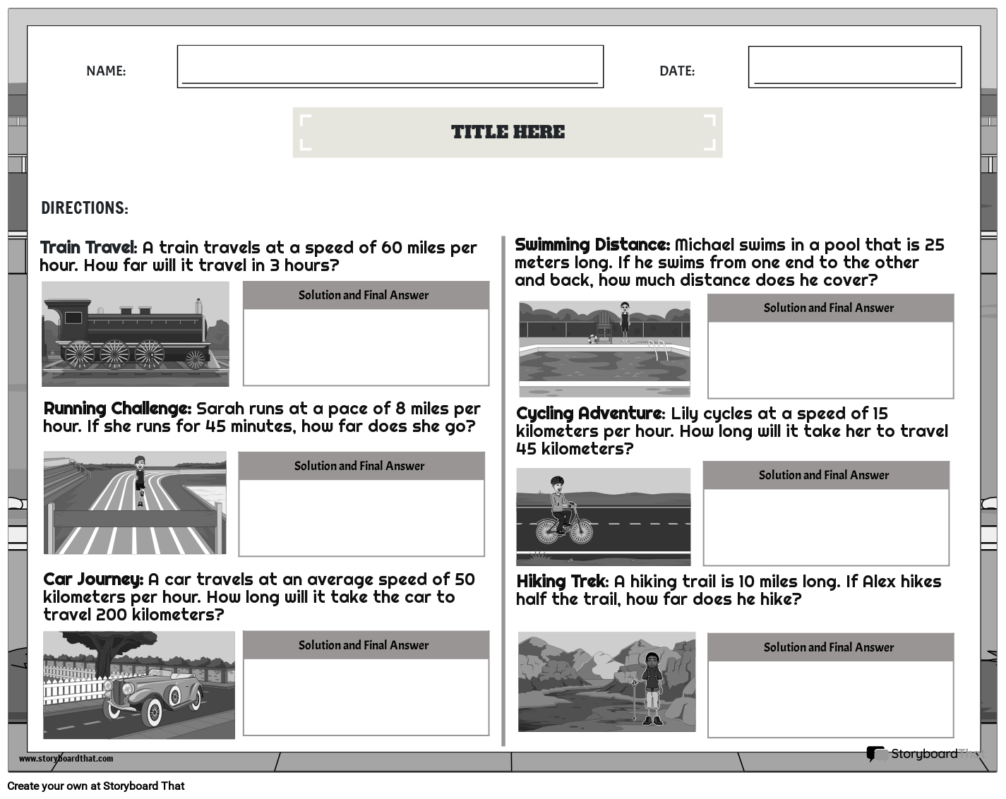 Math Word Problems involving Distance Storyboard