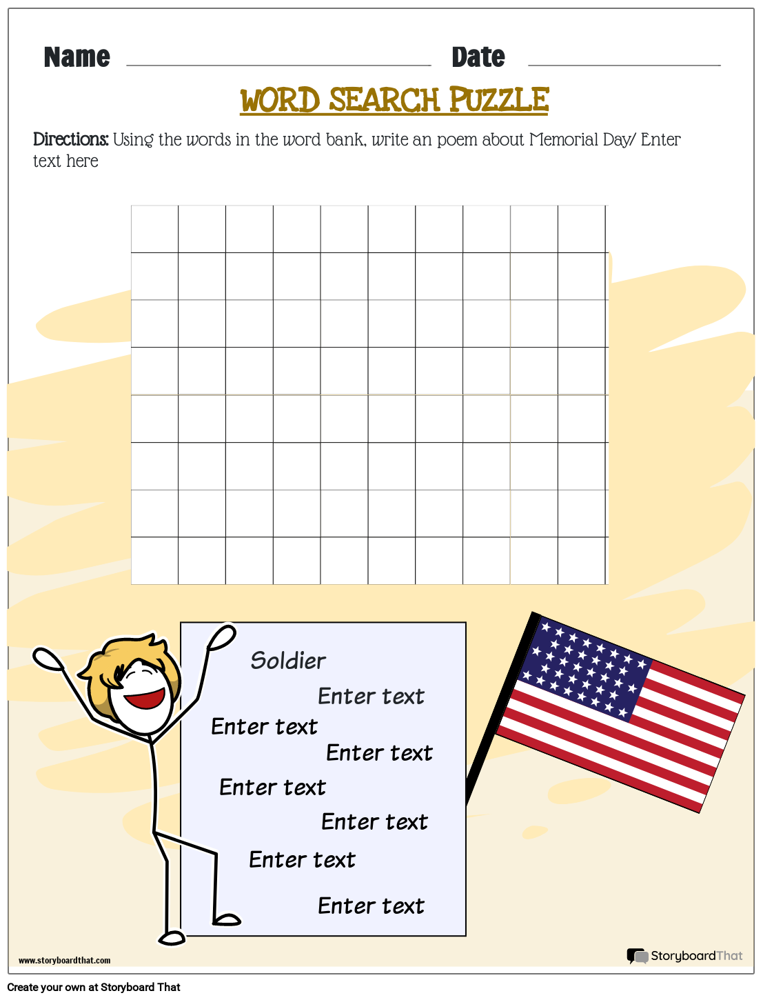 Memorial Day Word Search Storyboard By Templates