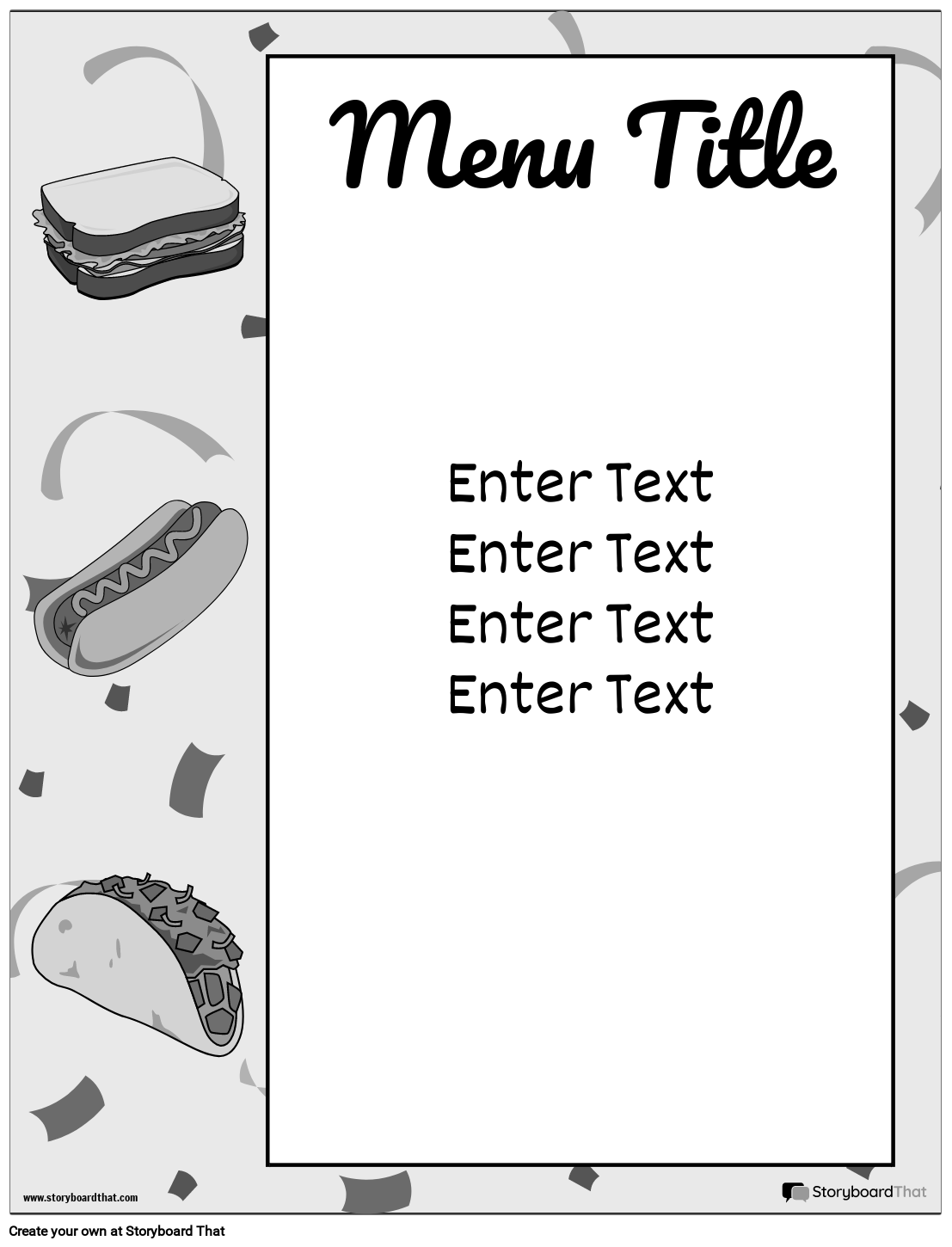 Sandwich And Hotdog Themed Menu Template Storyboard