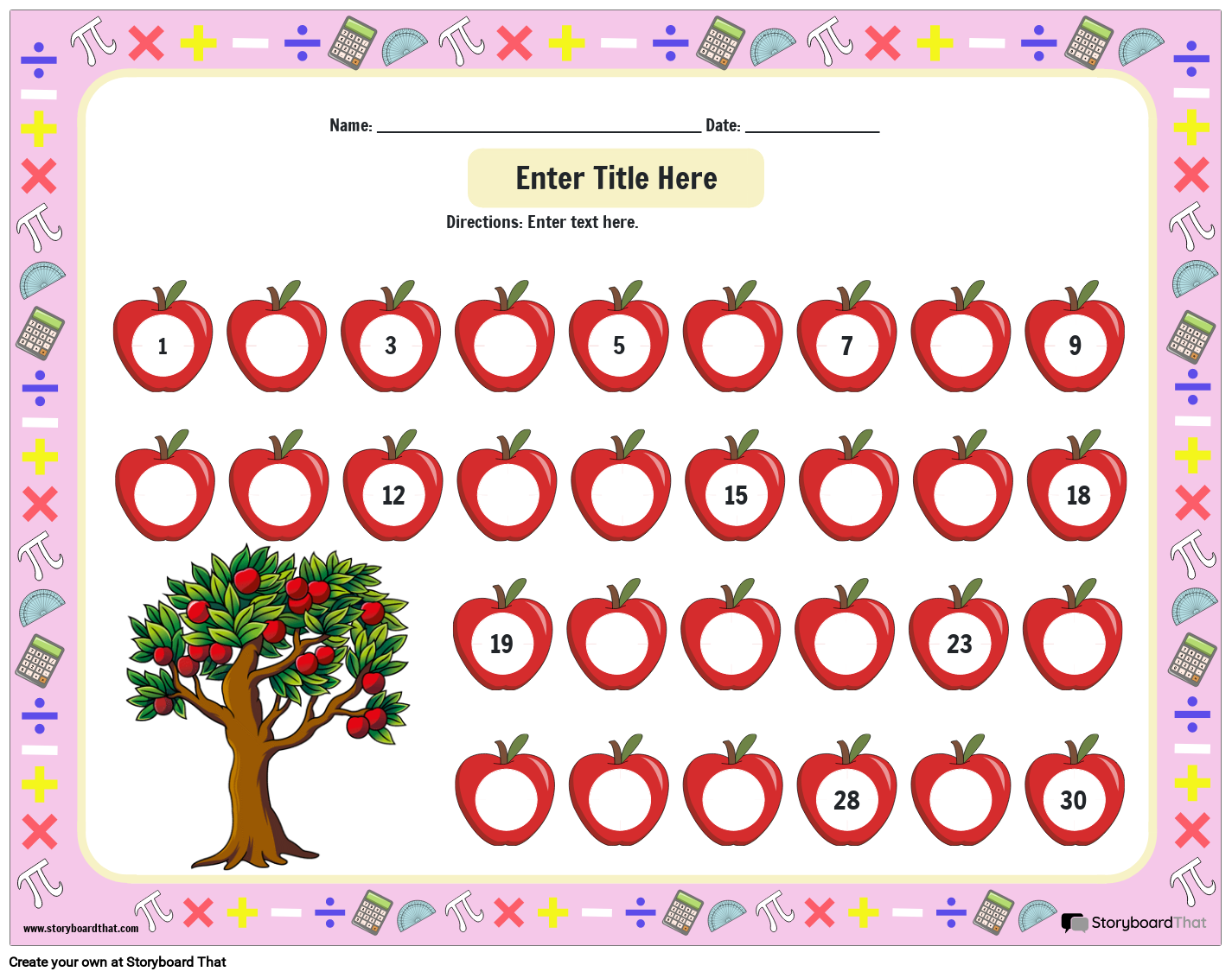 Missing number 1 30 storyboard by templates