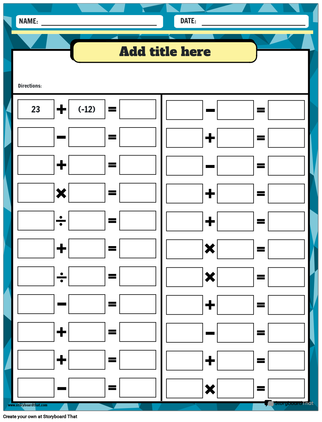 mixed-operations-integers-worksheet-storyboard