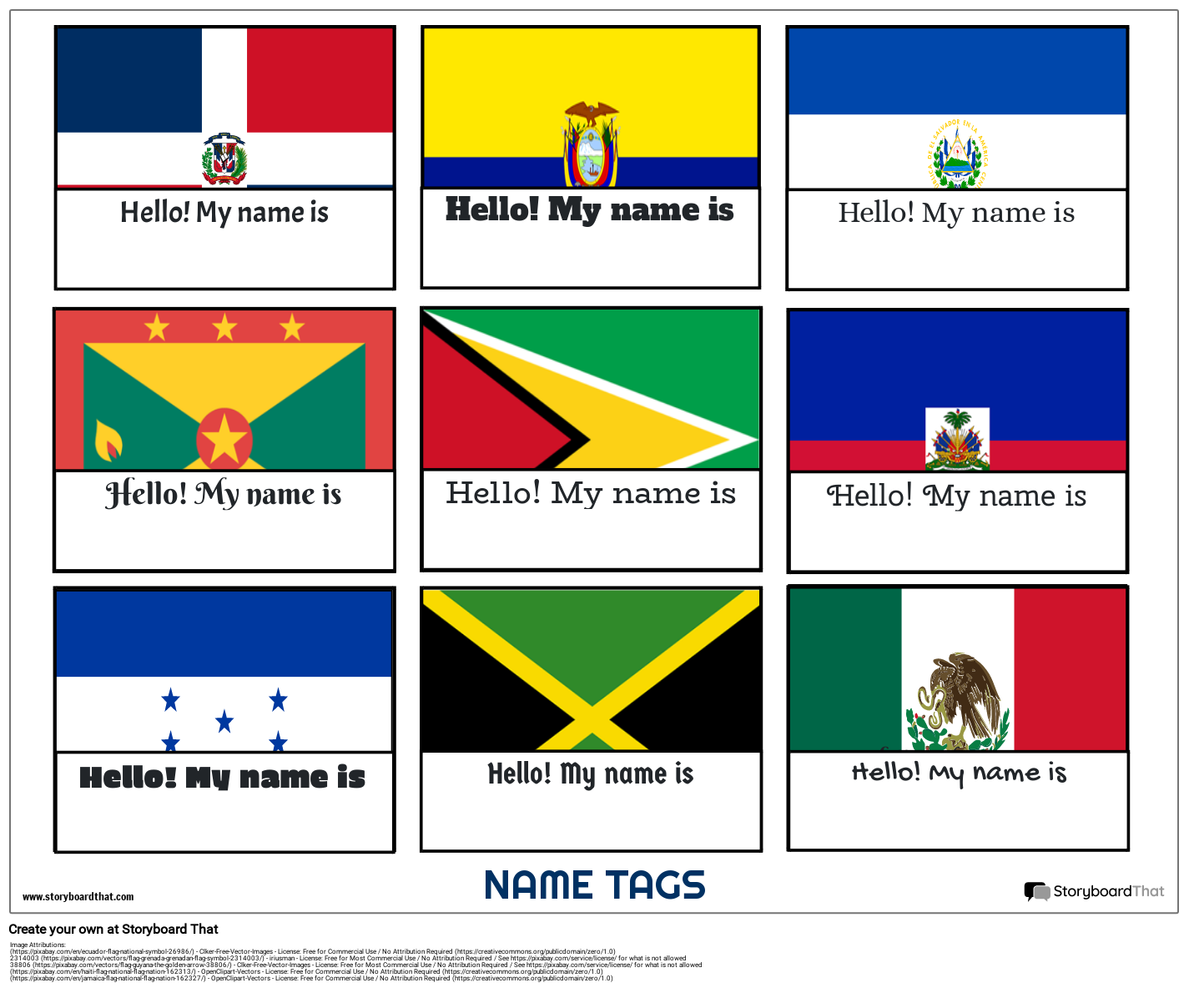 National Flags Name Tag Storyboard By Templates