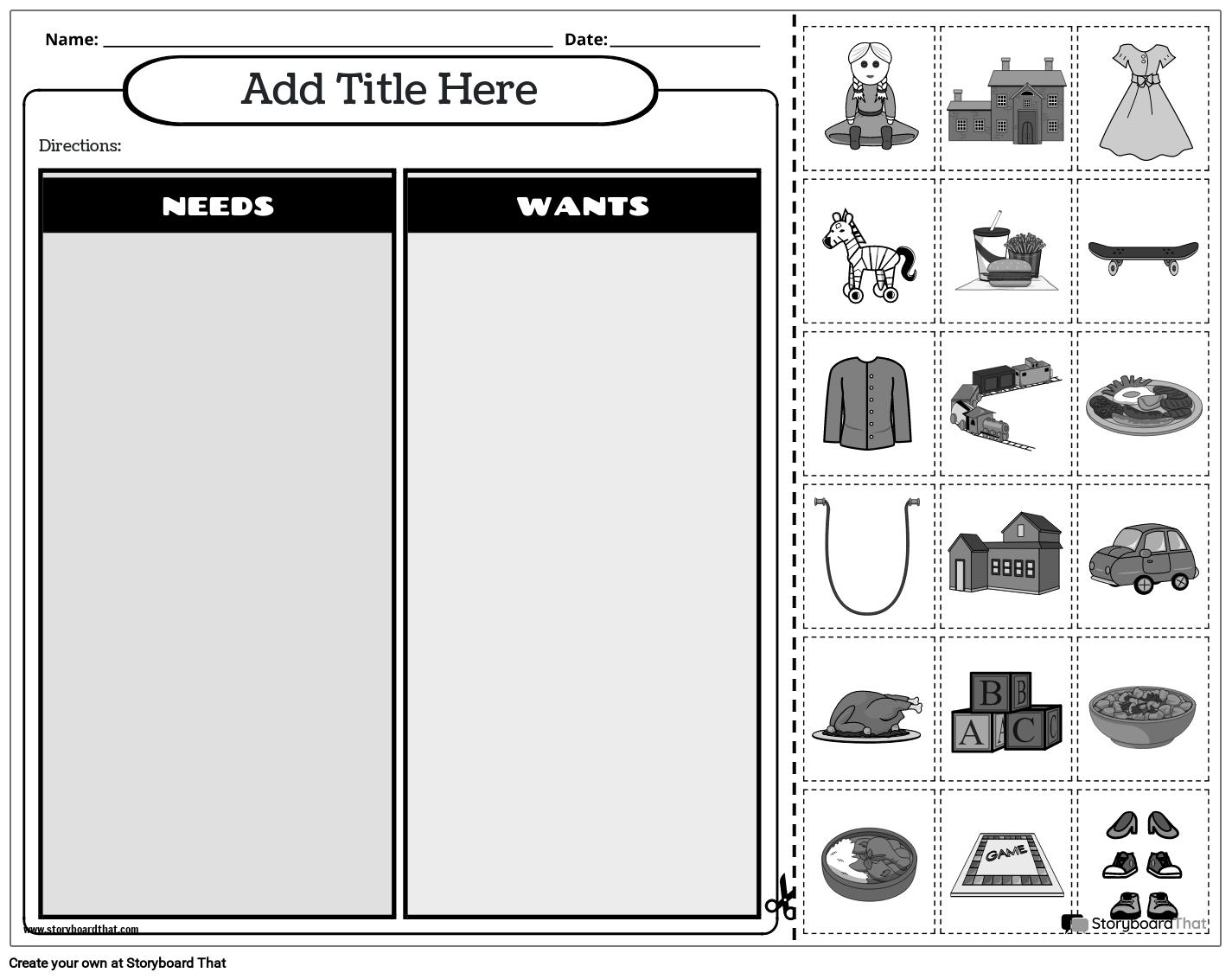 Needs And Wants Sort Cut And Paste Economics Worksheet