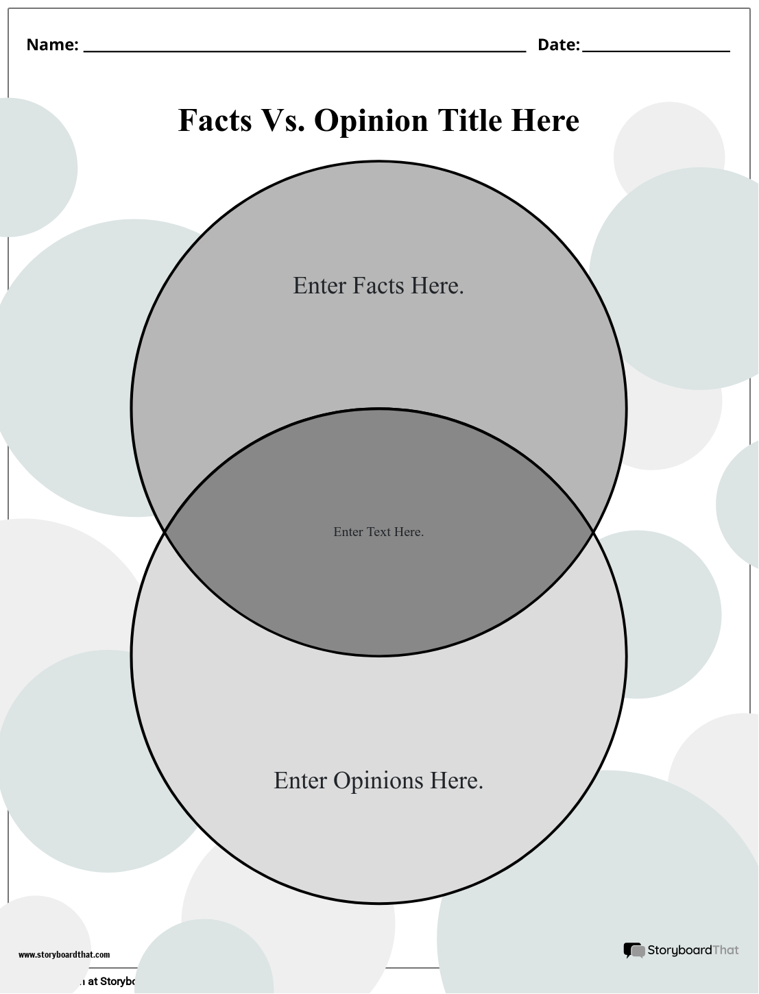 Venn Diagram Themed Fact vs. Opinion Worksheet