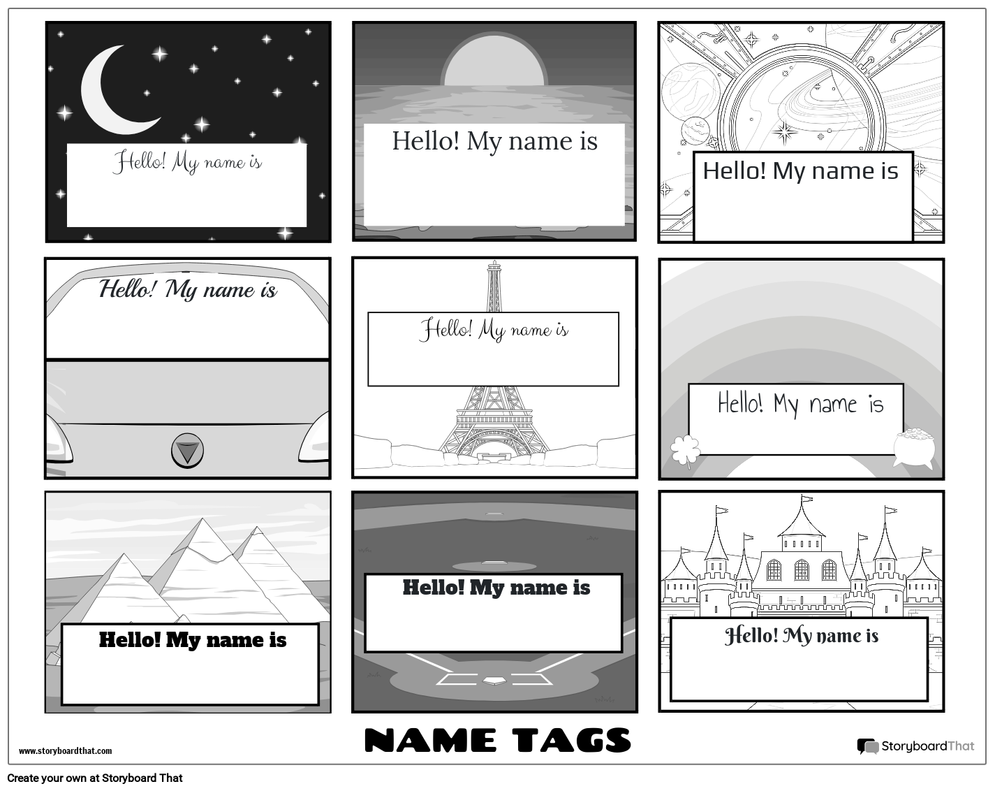 New Create Page Name Tag Template 2 Black White