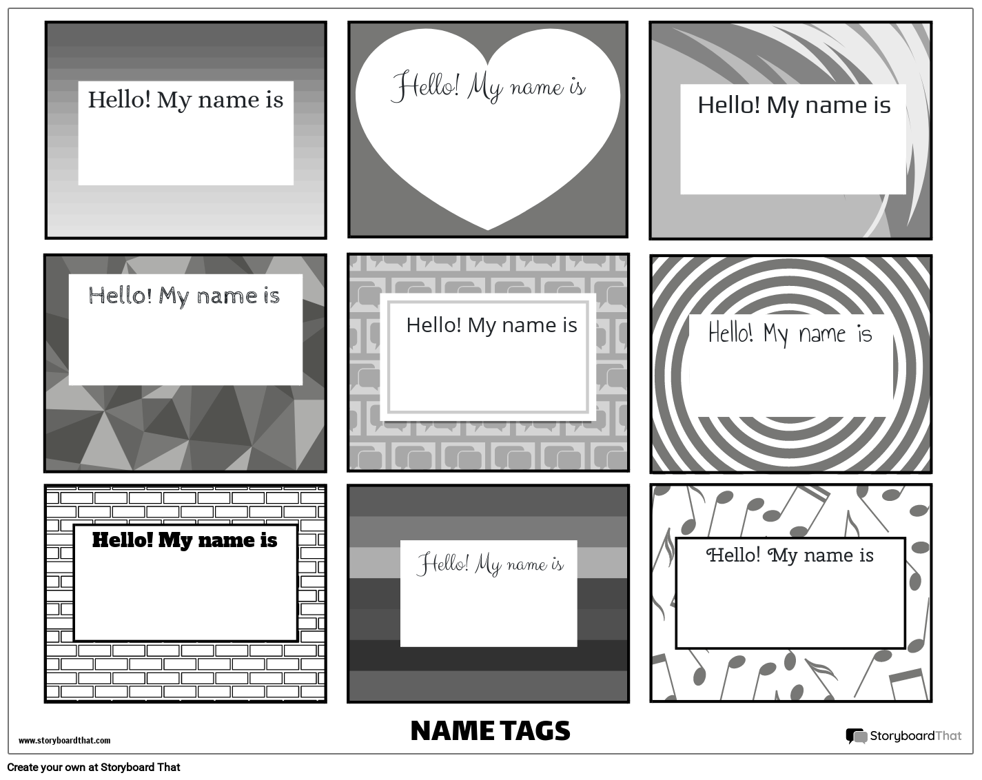 New Create Page Name Tag Template 4 Black White