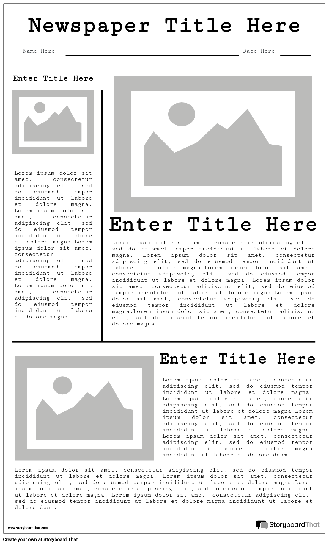 New Create Page Newspaper Template 1 Storyboard