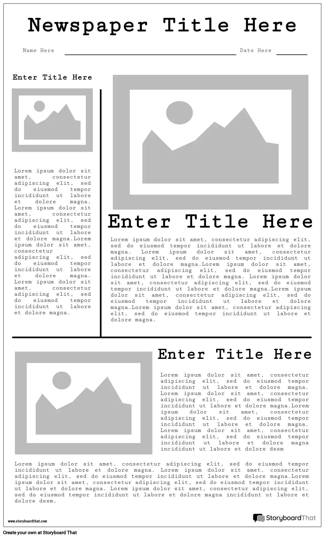 New Create Page Newspaper Template 1 Storyboard