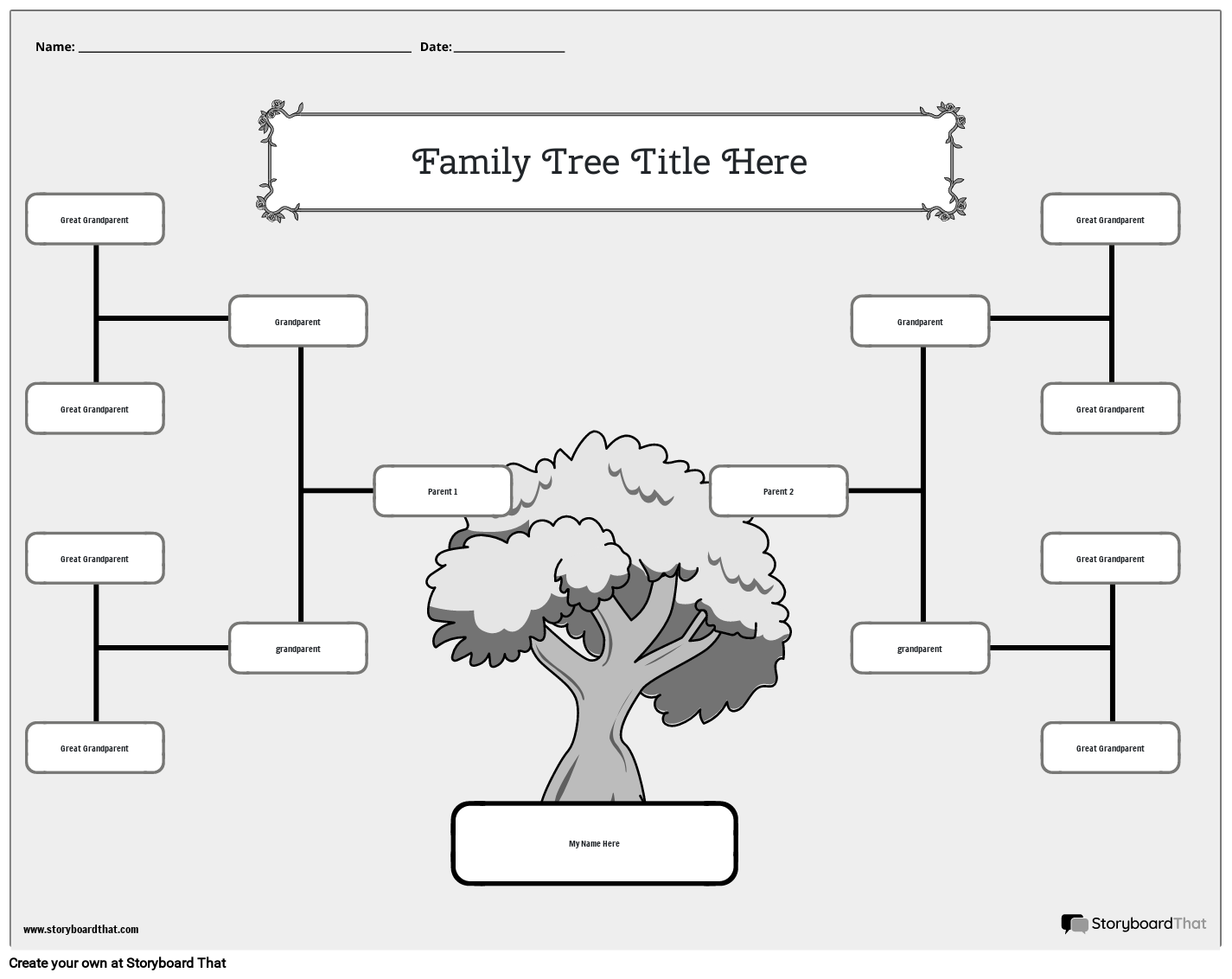 family tree template for kids black and white