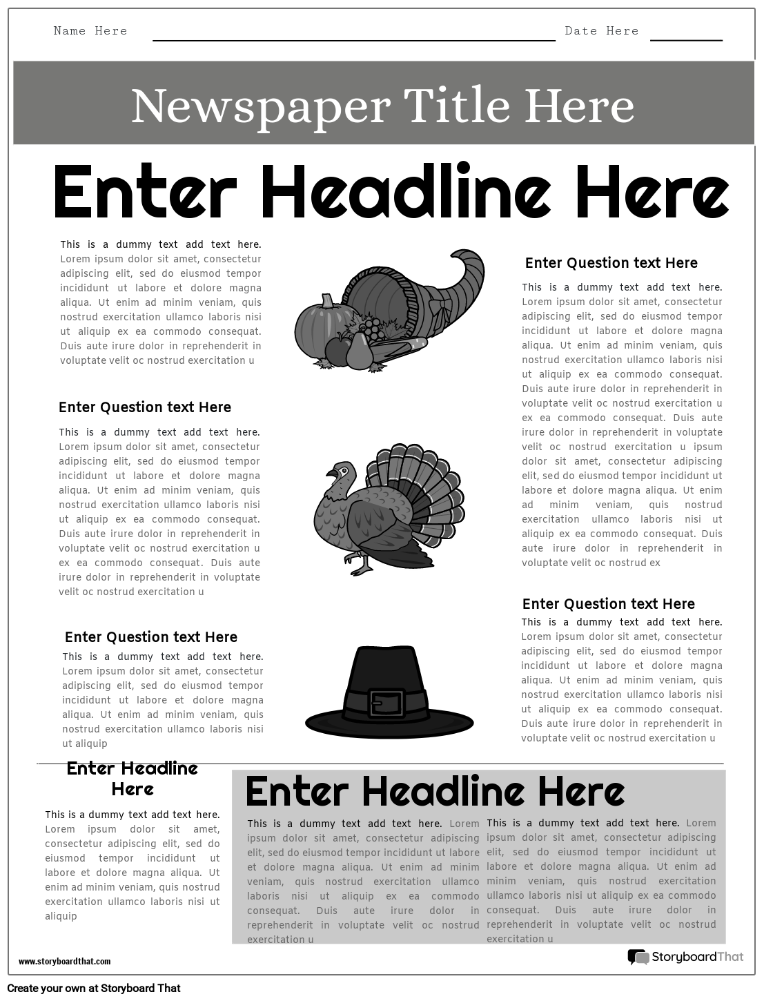 Newspaper interview article Template Grey Storyboard