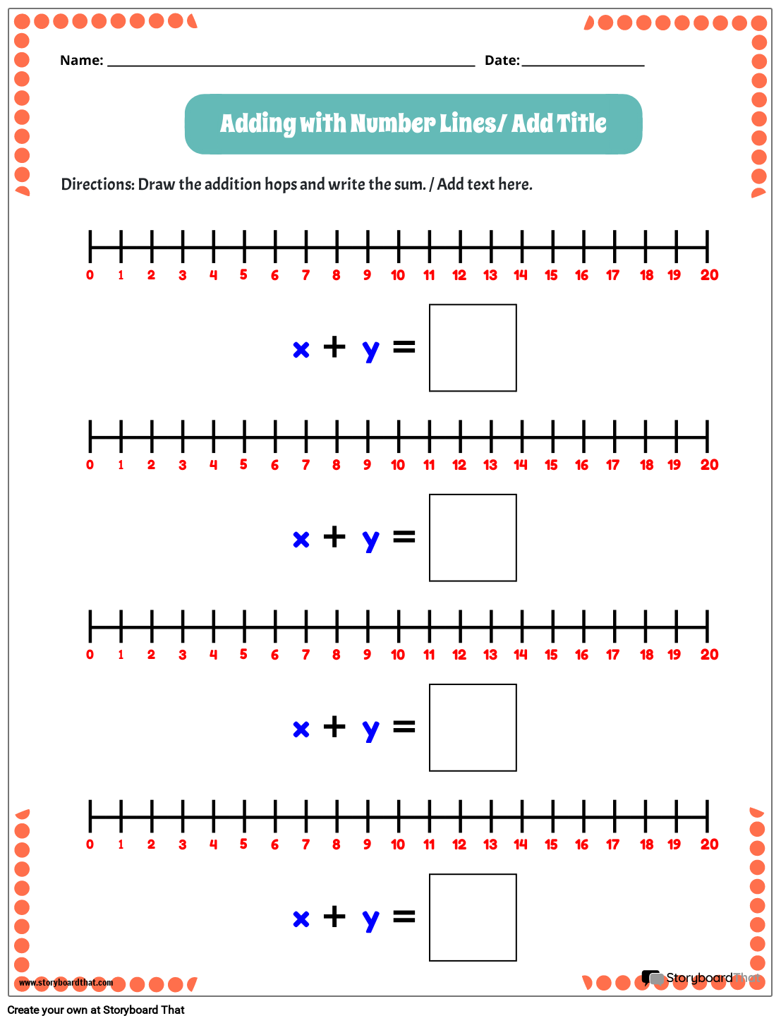 Number Line Addition Different Ranges Storyboard