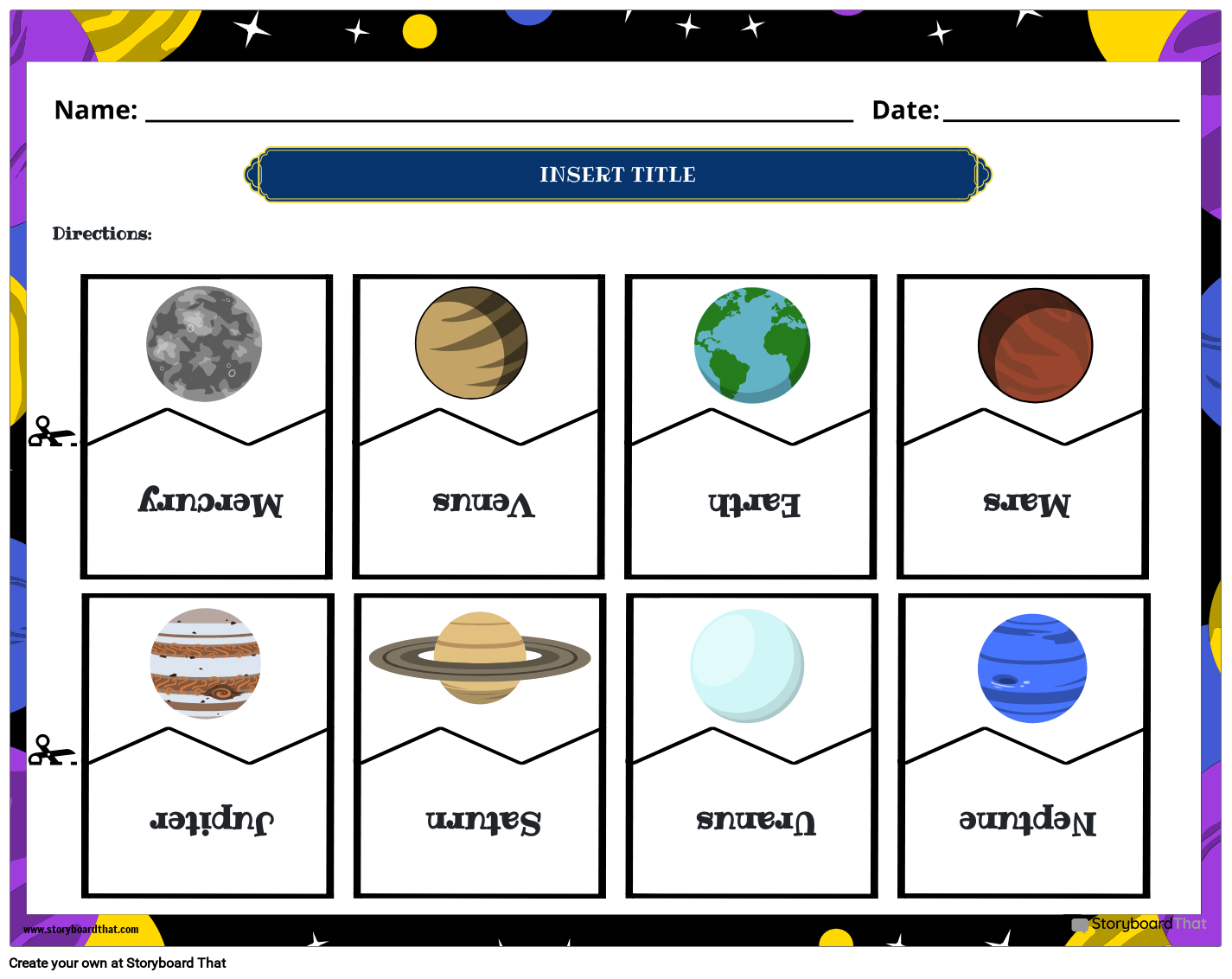 Planets matching puzzle storyboard by templates