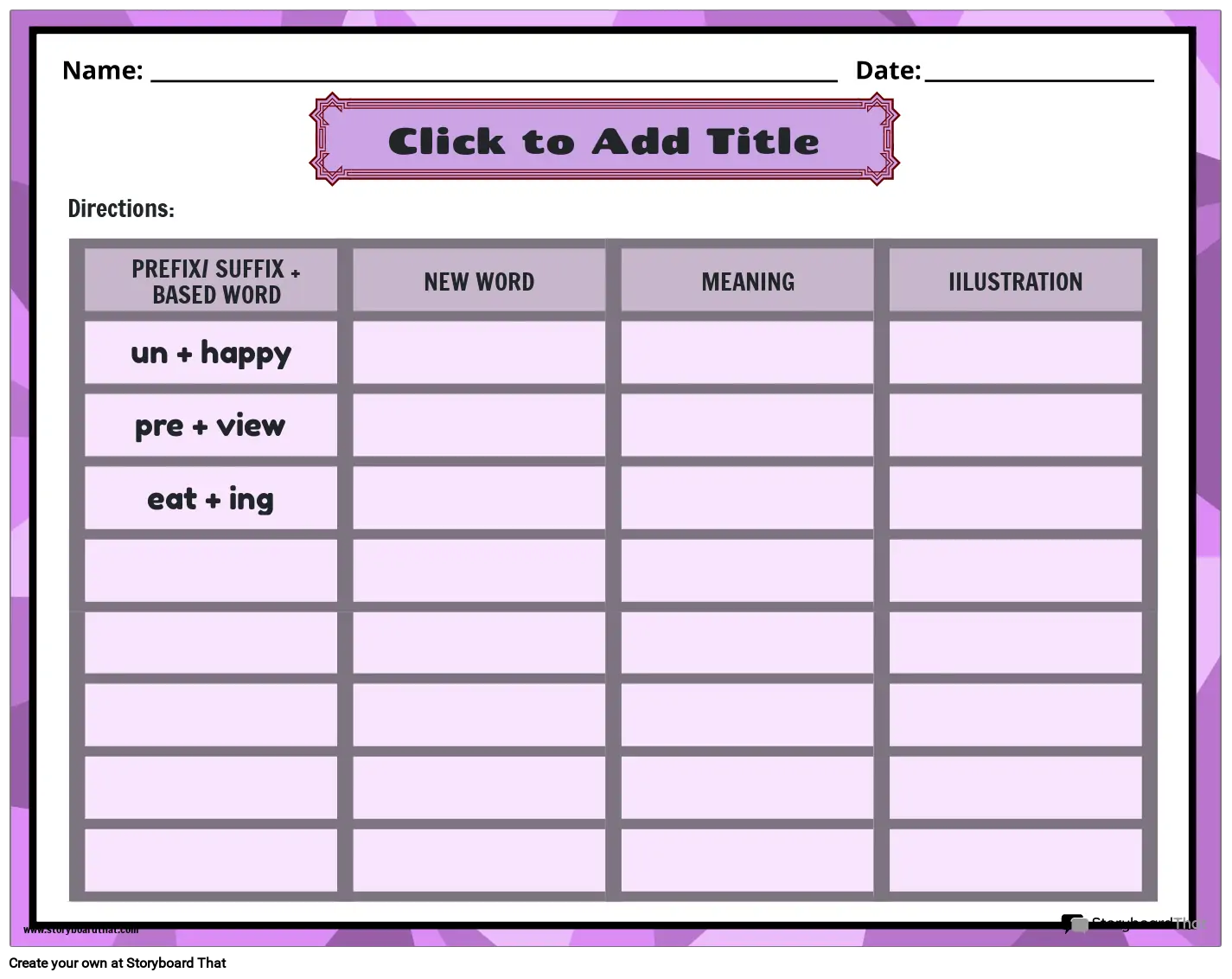 Prefixes And Suffixes Worksheet Template Storyboard