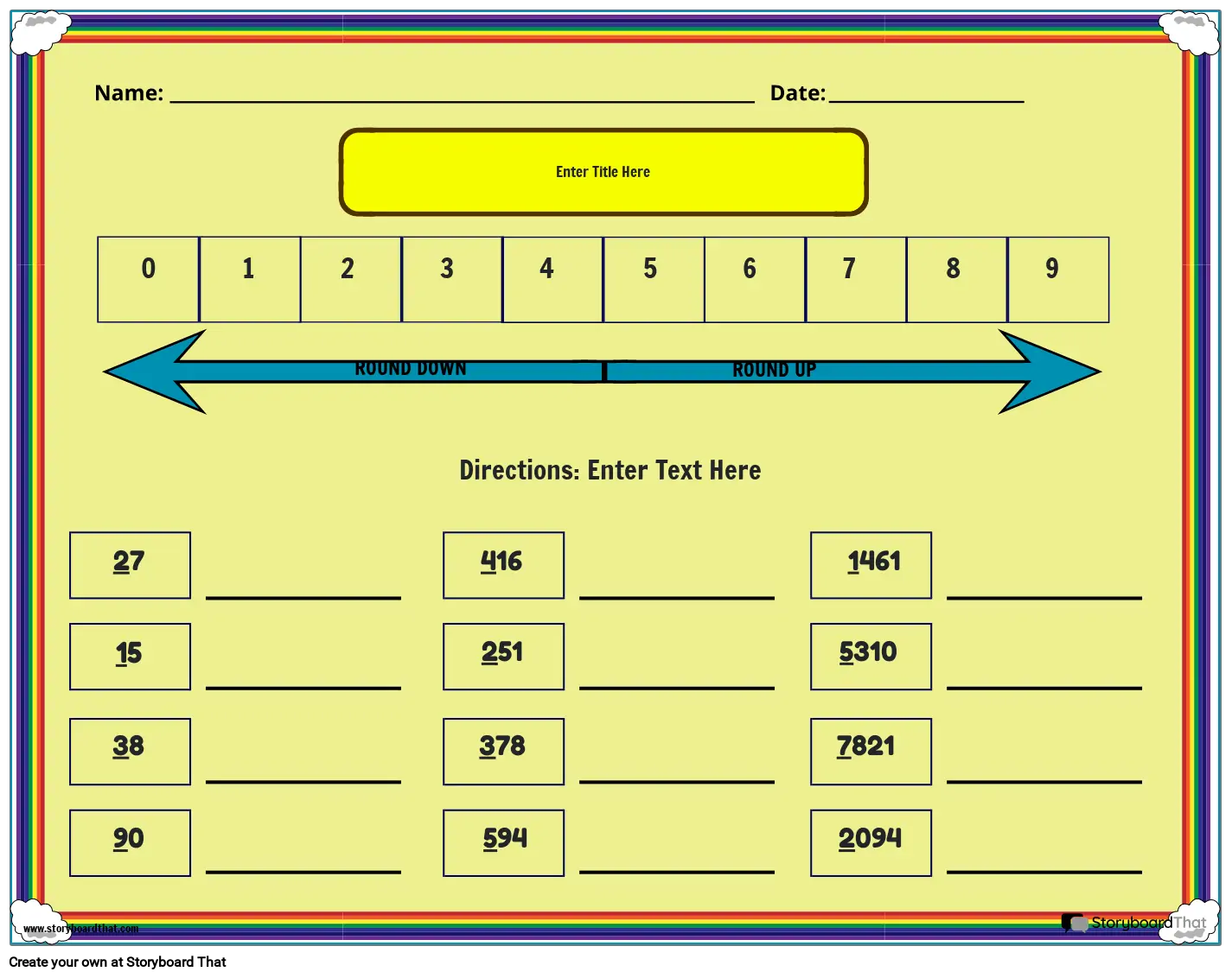 Print-ready rainbow rounding worksheet Storyboard