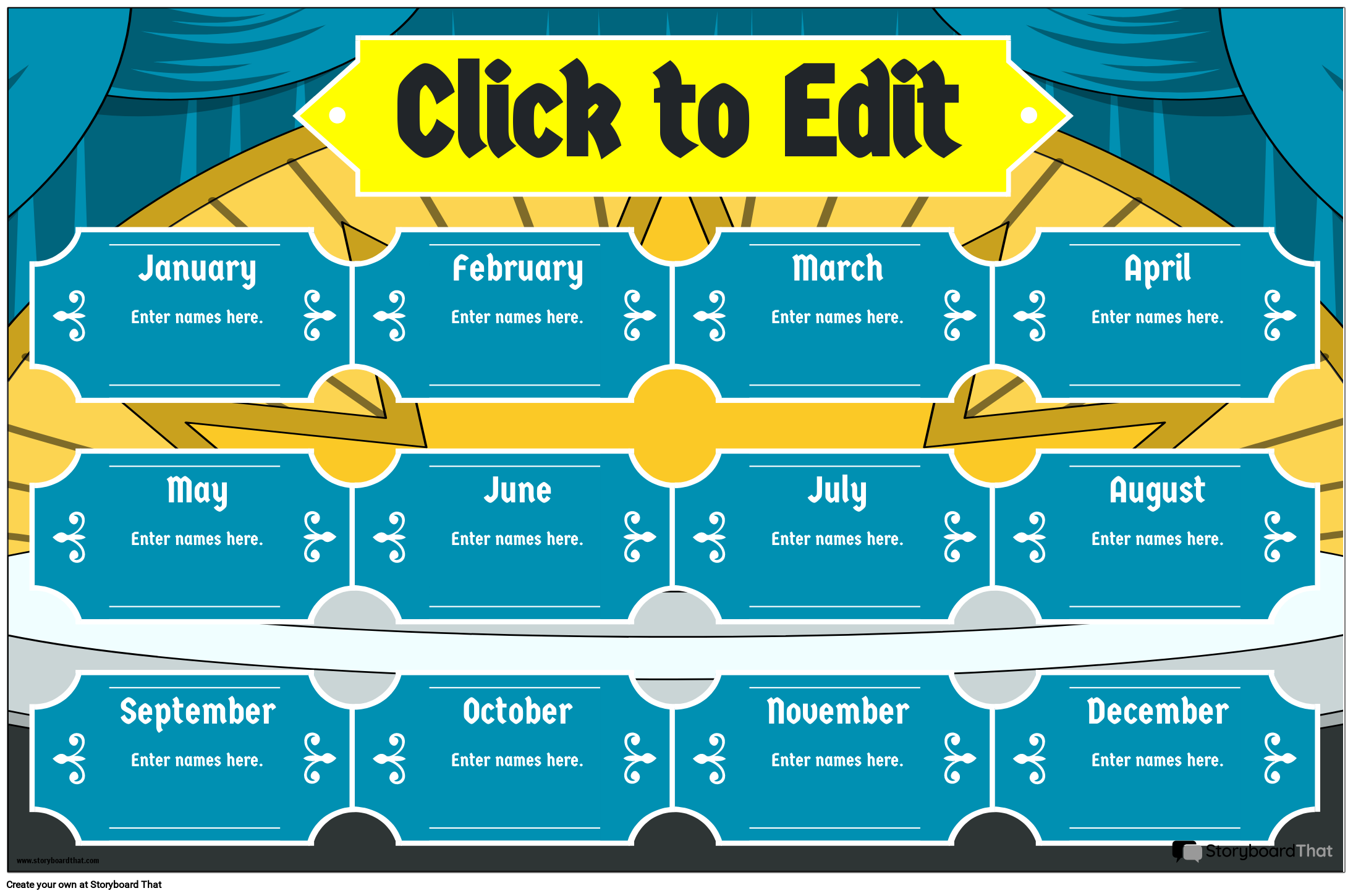 Print ready theater birthday poster storyboard