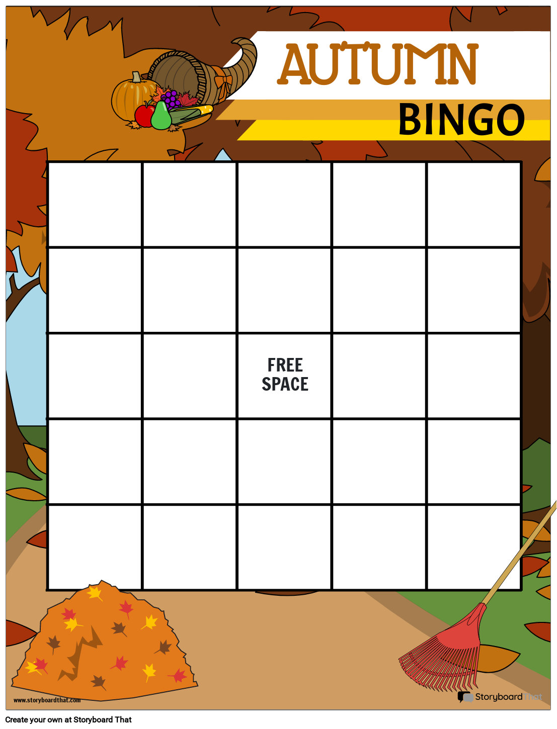 Printable Autumn Themed Bingo Card Storyboard by templates