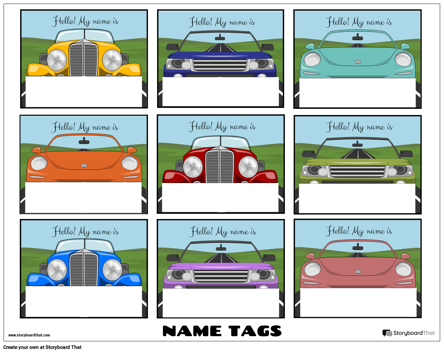 Printable Cars Name Tag Template Storyboard By Templates