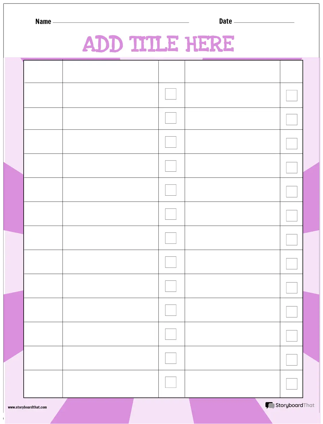 Printable Check box table worksheet Storyboard