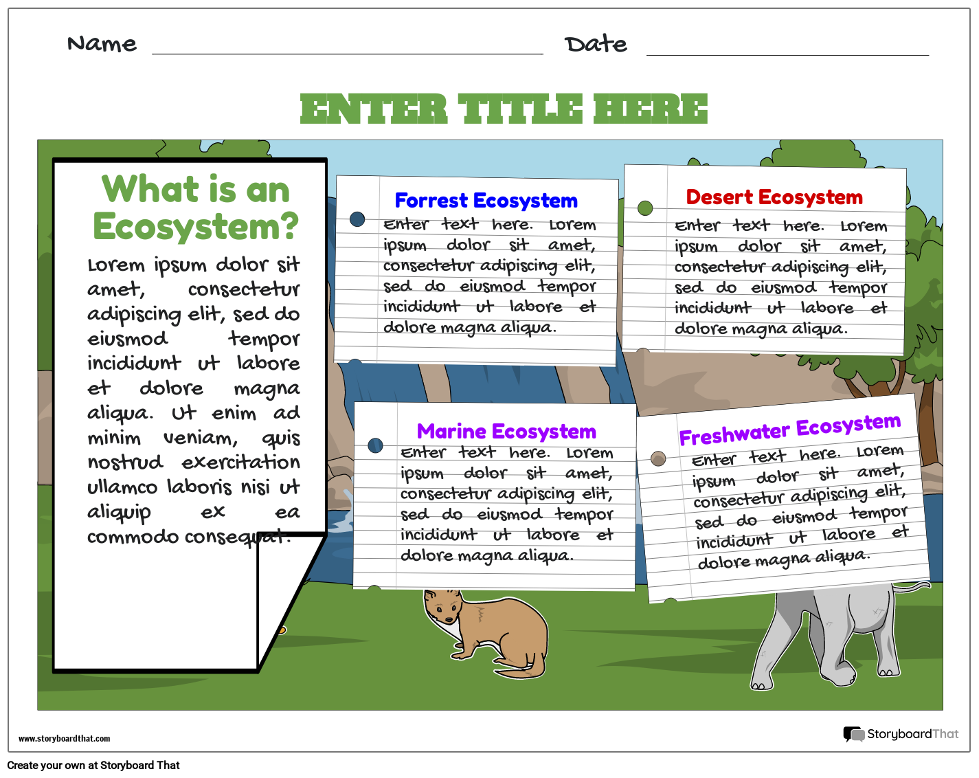 Printable Ecosystem Fact file worksheet Storyboard