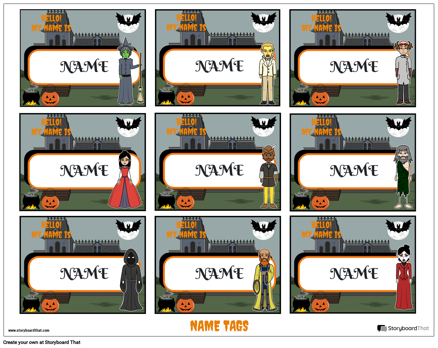 Printable Halloween Themed Name Tag Storyboard