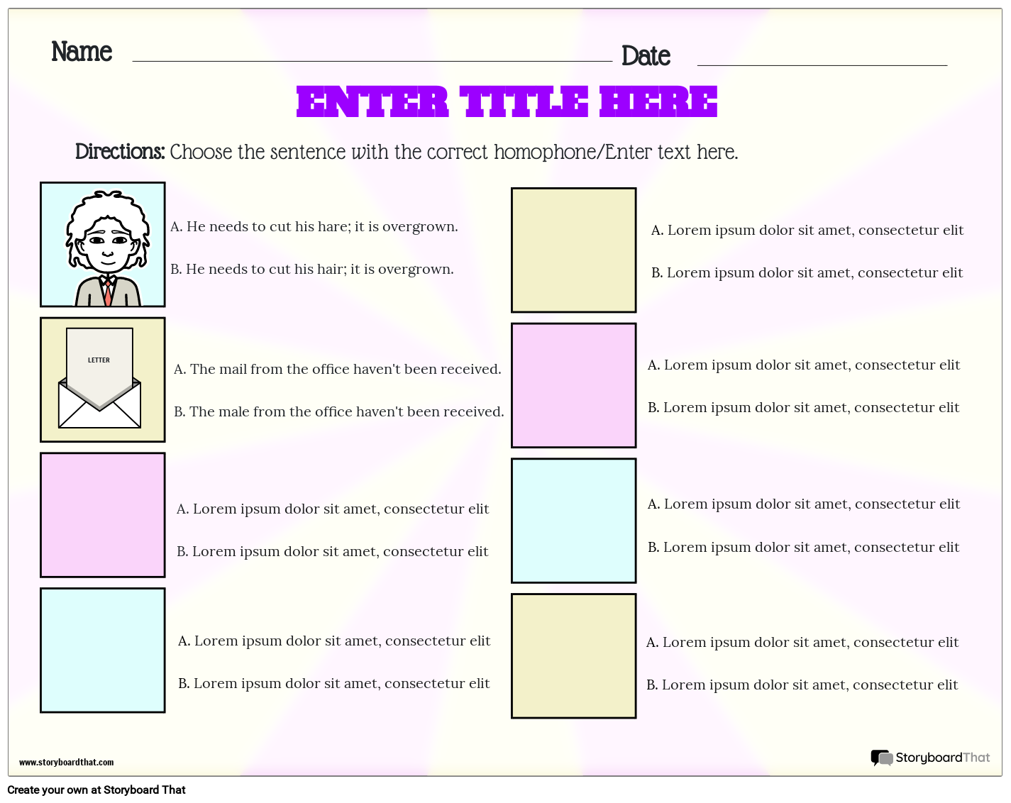 Printable Homophone Worksheet Storyboard by templates